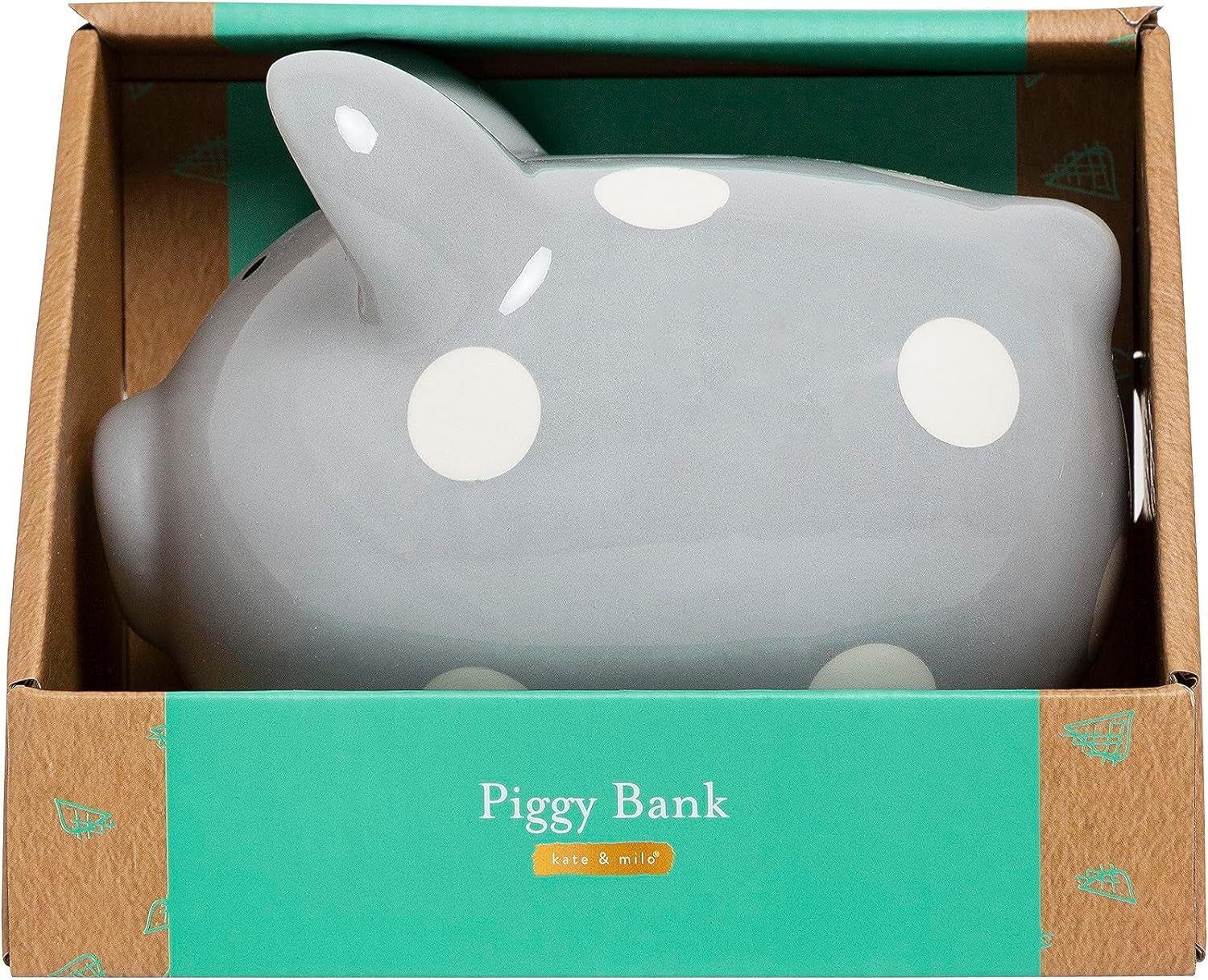 Mini Ceramic Piggy Bank, Gender Neutral Nursery Décor, Baby Girl and Baby Girl Keepsake Gift, Gray with White Polka Dots