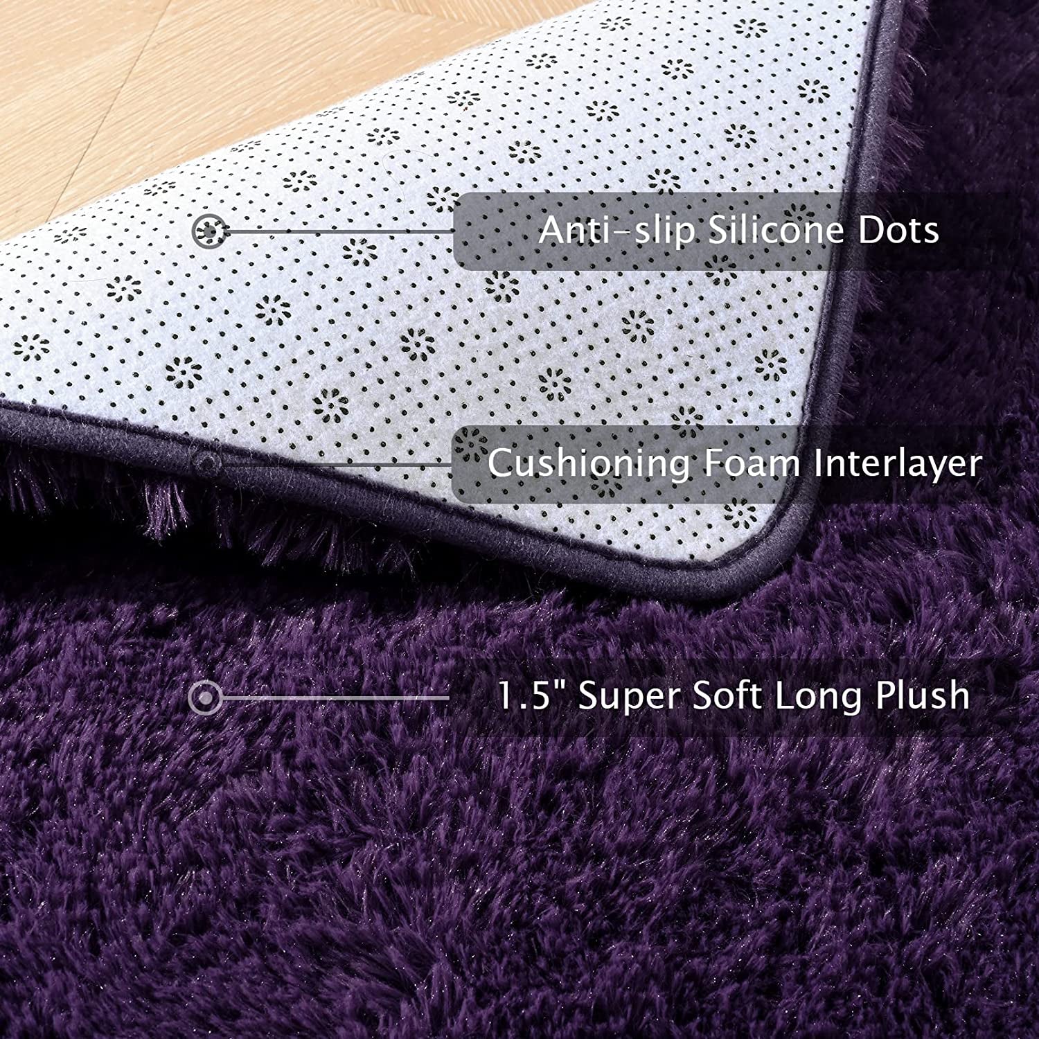 Rug for Bedroom 4X5.3 Feet Area Rug for Living Room Super Soft Shaggy Rugs for Kids Room Fluffy Fuzzy Carpets Long Plush Bedside Rug Nursery Christmas Home Decoration for Boys Girls, Purple