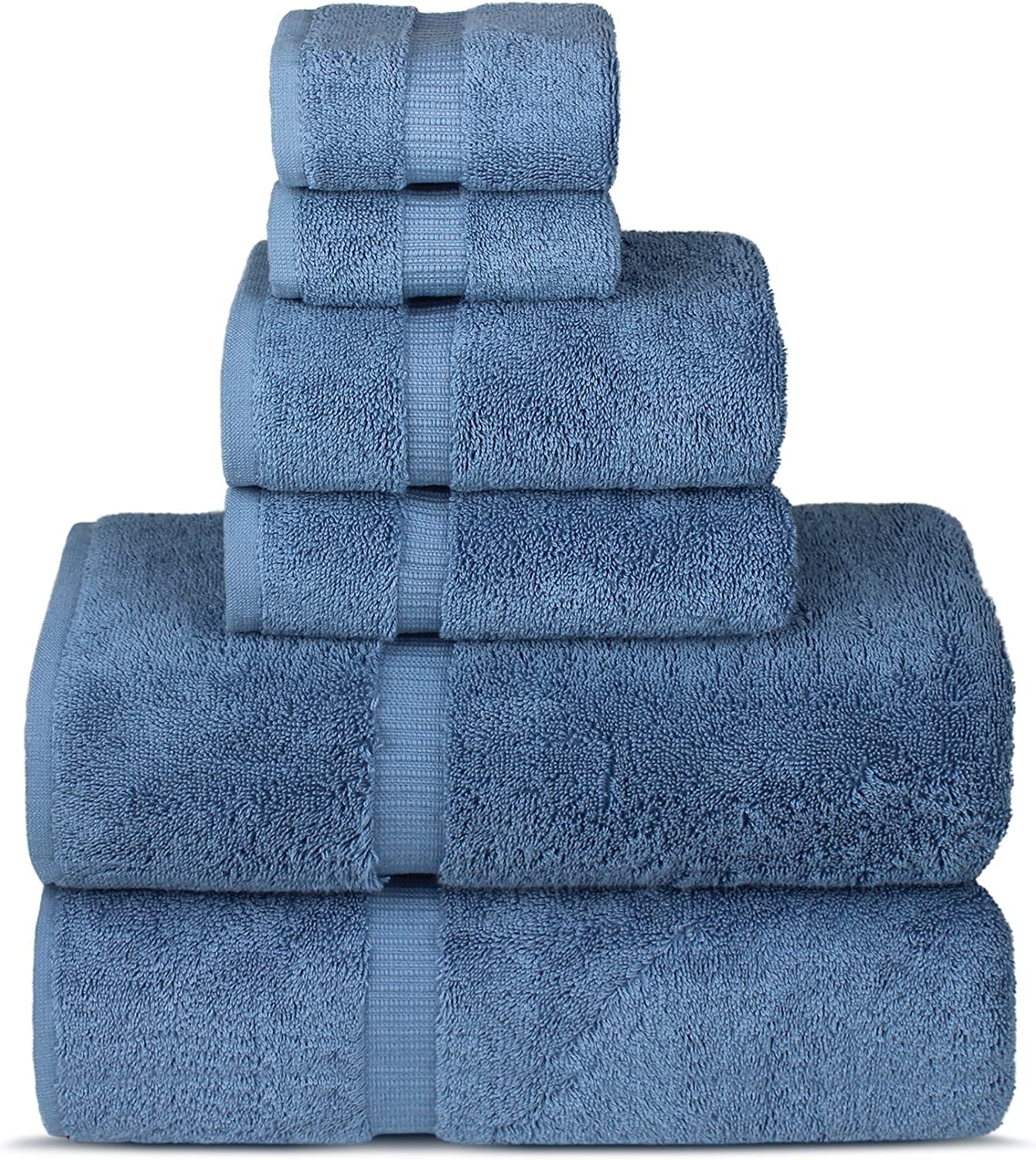 Luxury Spa and Hotel Quality Premium Turkish Cotton 6-Piece Towel Set (2 X Bath Towels, 2 X Hand Towels, 2 X Washcloths)