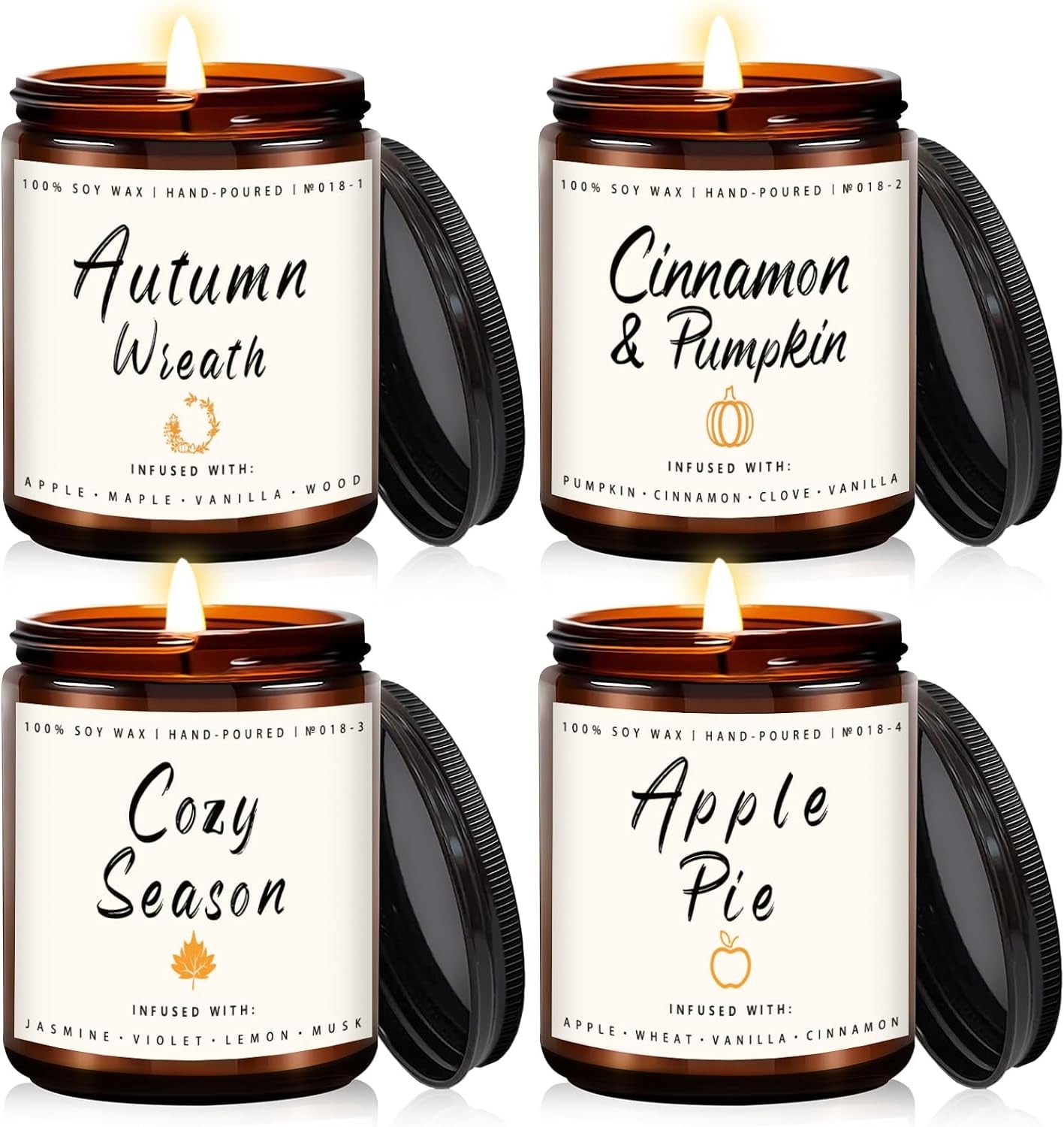 Fall Candle Set | Fall Scented Candles for Home, Scented Candles for Autumn Wreath/Pumpkin Spice/Cozy Season/Apple Pie/ - Scented Candle Set, Fall Gift for Women