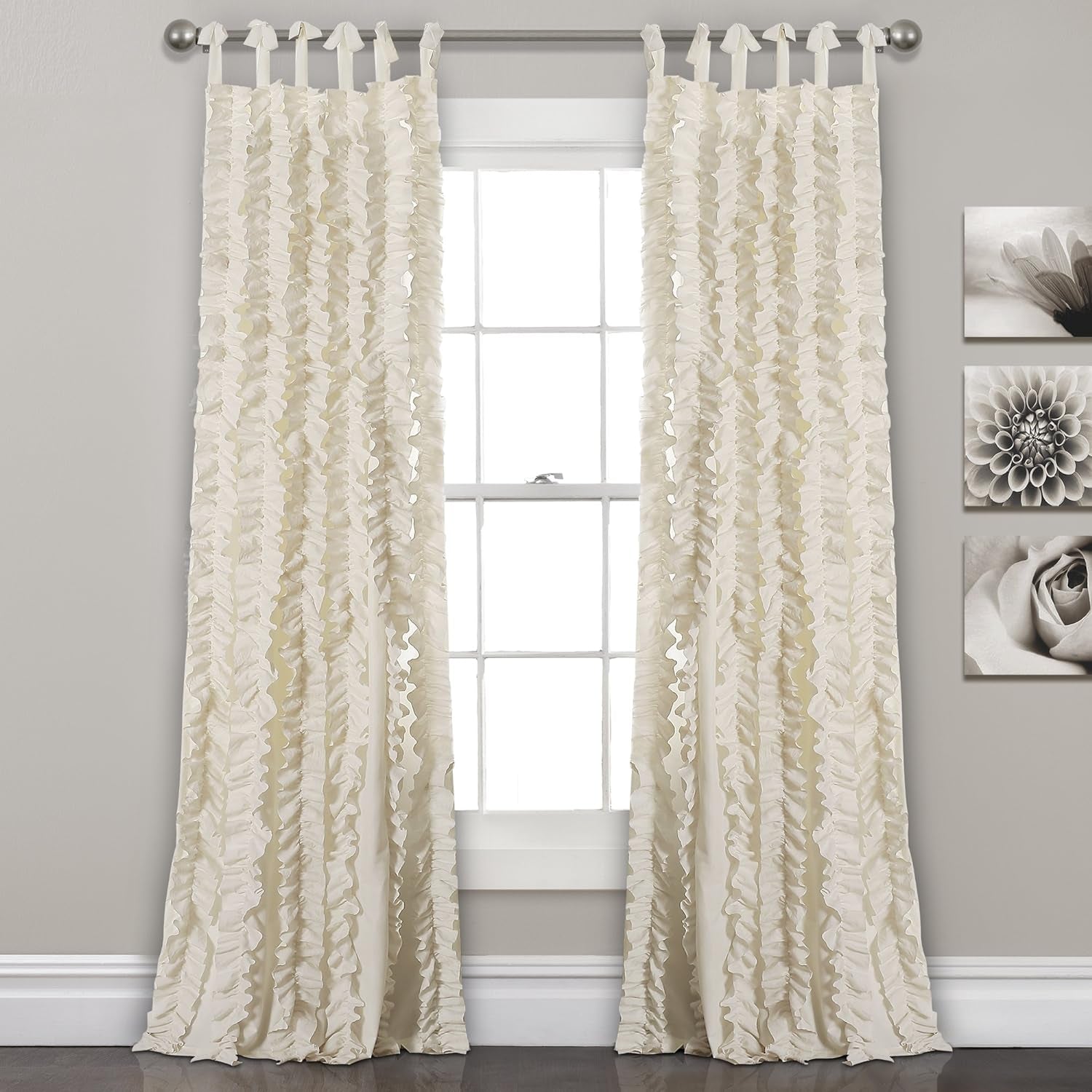 , Ivory Sophia Ruffle Curtain | Textured Window Panel Set for Living, Dining Room, Bedroom (Pair), 40" W X 84" L