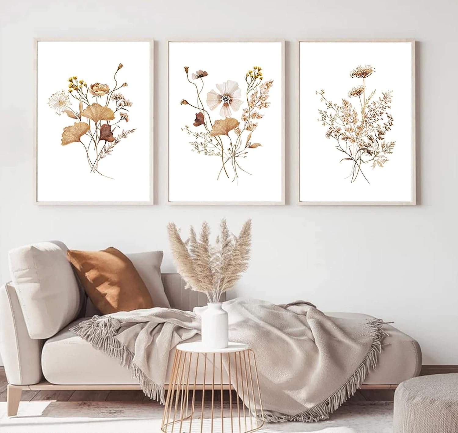 Watercolor Botanical Wall Art Vintage Floral Art Prints Wildflowers 16X24X3 Inch Set of 3 Unframed