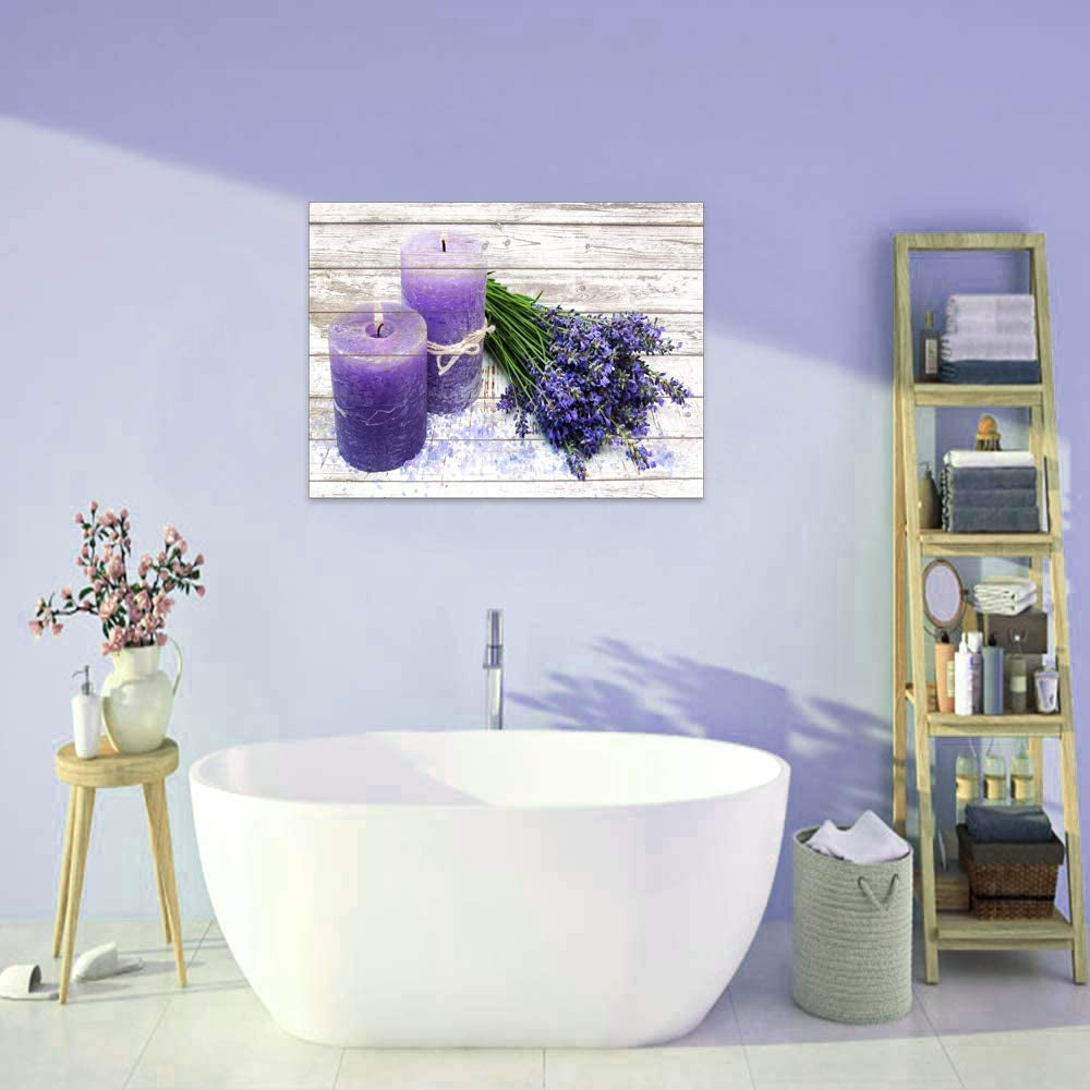 Canvas Wall Art in Purple Candles and Lavender Flower Painting