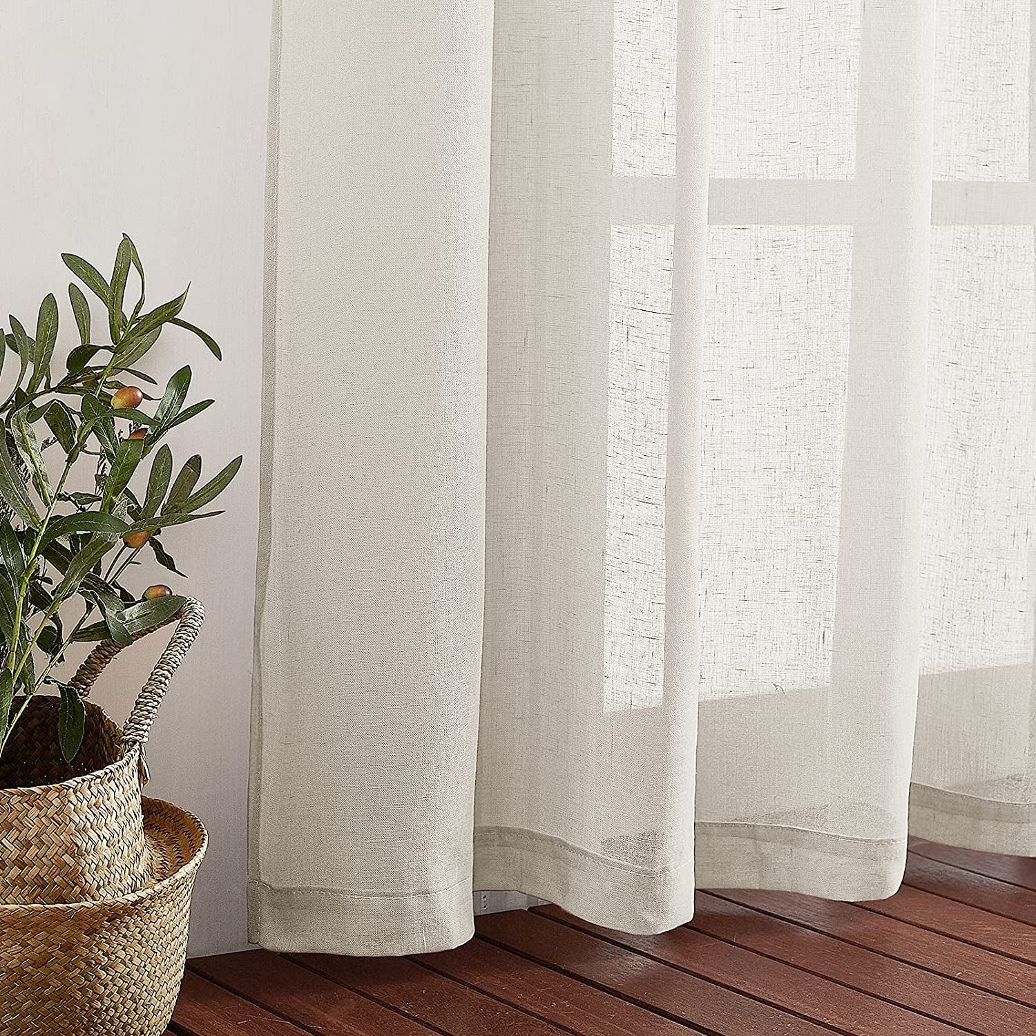 48 Inch Curtains 2 Panels Set for Kitchen, Grommet Semi Sheer Short Curtains & Drapes Privacy with Light Filtering for Cafe/Small Window, Natural, W36 X L48, 2 Pieces