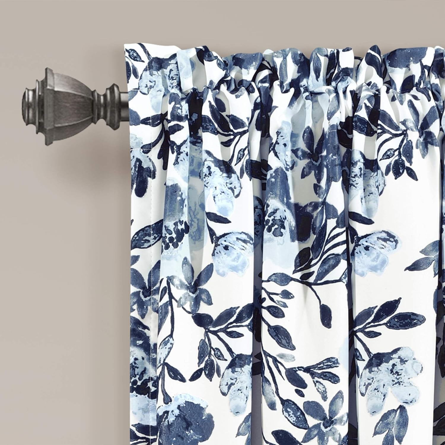 Tanisha Curtains Light Filtering Floral Vine Print Design Window Panel Set (Pair), 52"W X 63"L, Navy & White