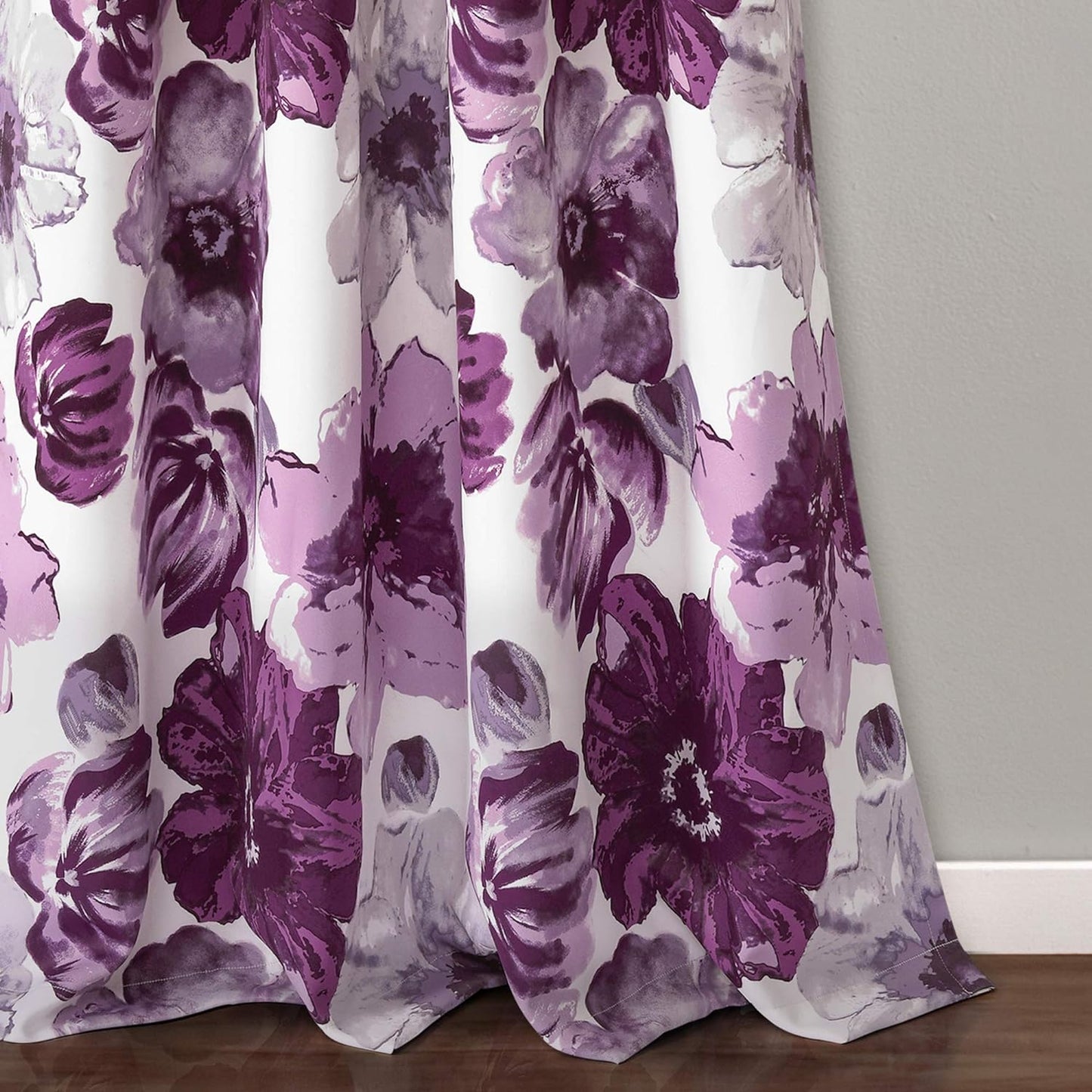 Leah Light Filtering Window Curtain Panel Pair Floral Insulated Grommet, 52"W X 95"L, Purple and Gray