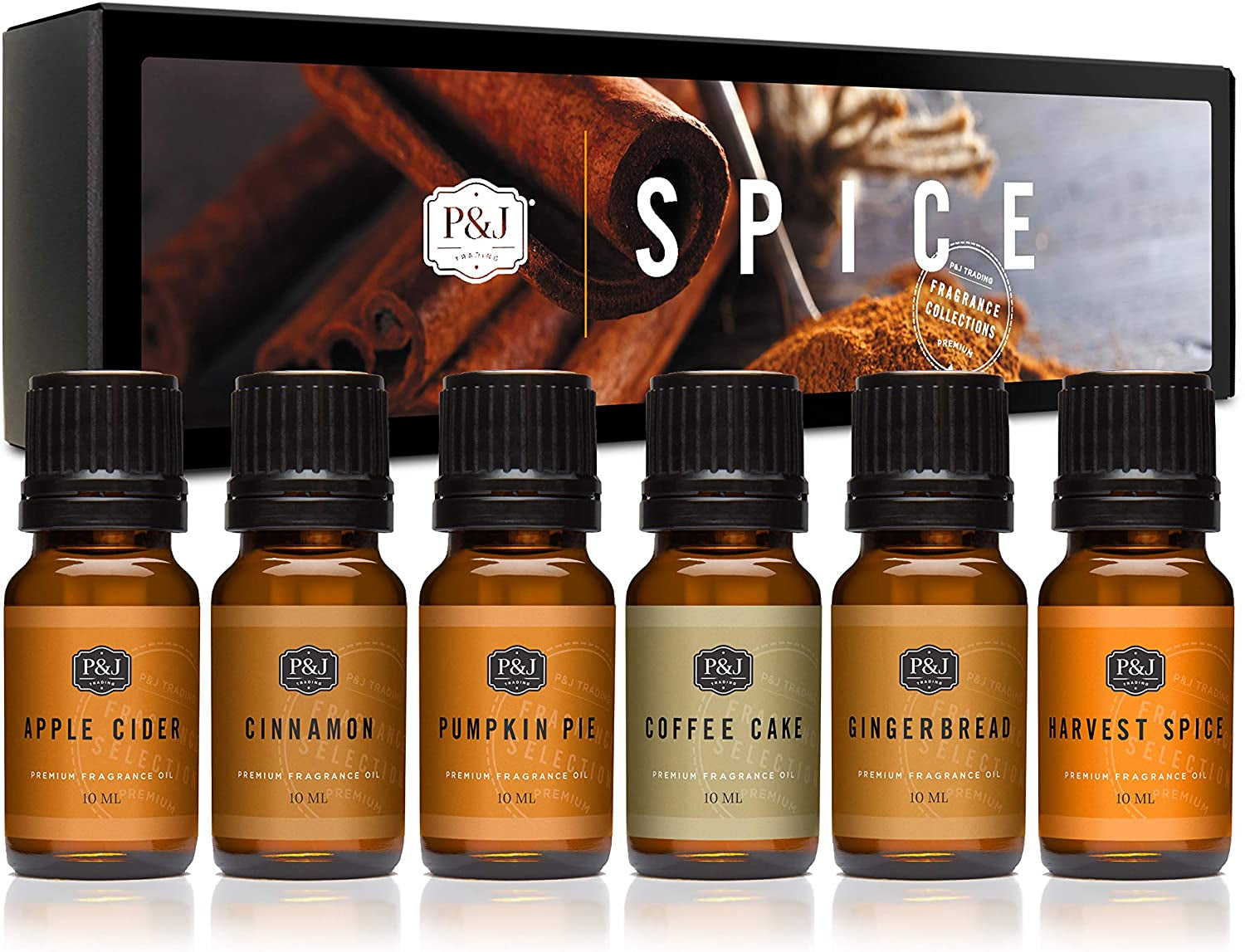 Spice Set of 6 Premium Grade Fragrance Oils - Cinnamon, Harvest Spice, Apple Cider, Coffee Cake, Gingerbread, Pumpkin Pie - 10Ml