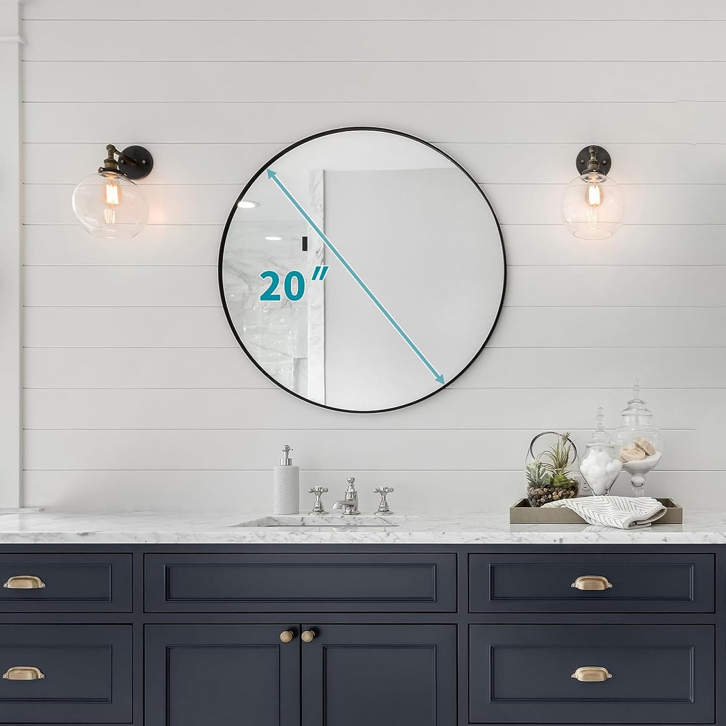 Black Circle Mirror for Wall 20 Inch - round Mirror for Bathroom, Entryway, Living Room, Hallway, Bedroom Decor, Matte Frame Mirror