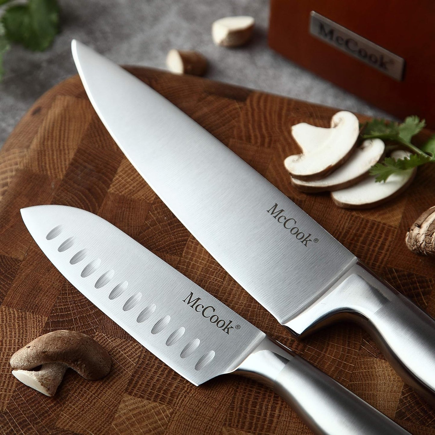 Knife Sets, German Stainless Steel Kitchen Knife Block Sets with Built-In Sharpener