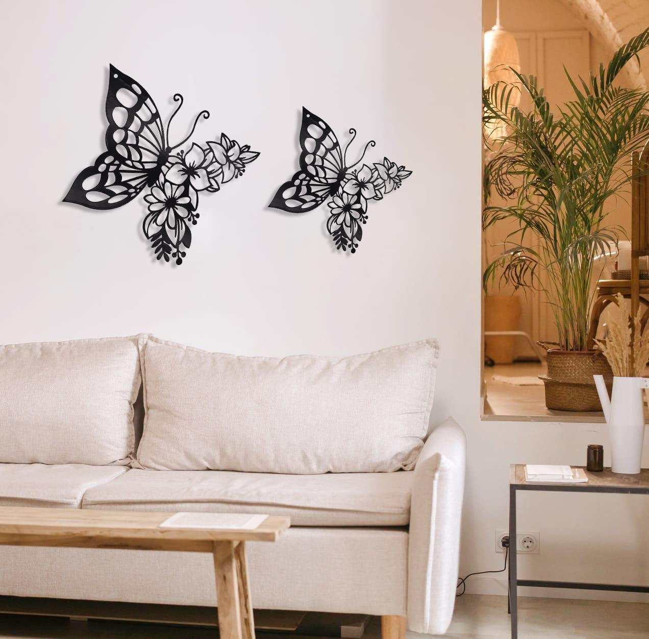 Butterfly Wall Art Hanging Appearance Metal,Black(Large)