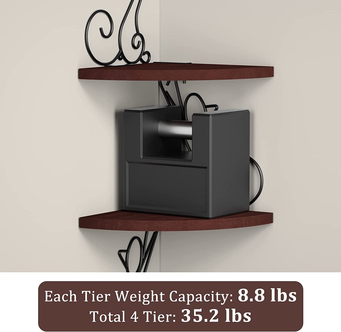 Corner Shelf Wall Mount, 4 Tier Floating Shelves for Wall, Easy-To-Assemble, Walnut Finish