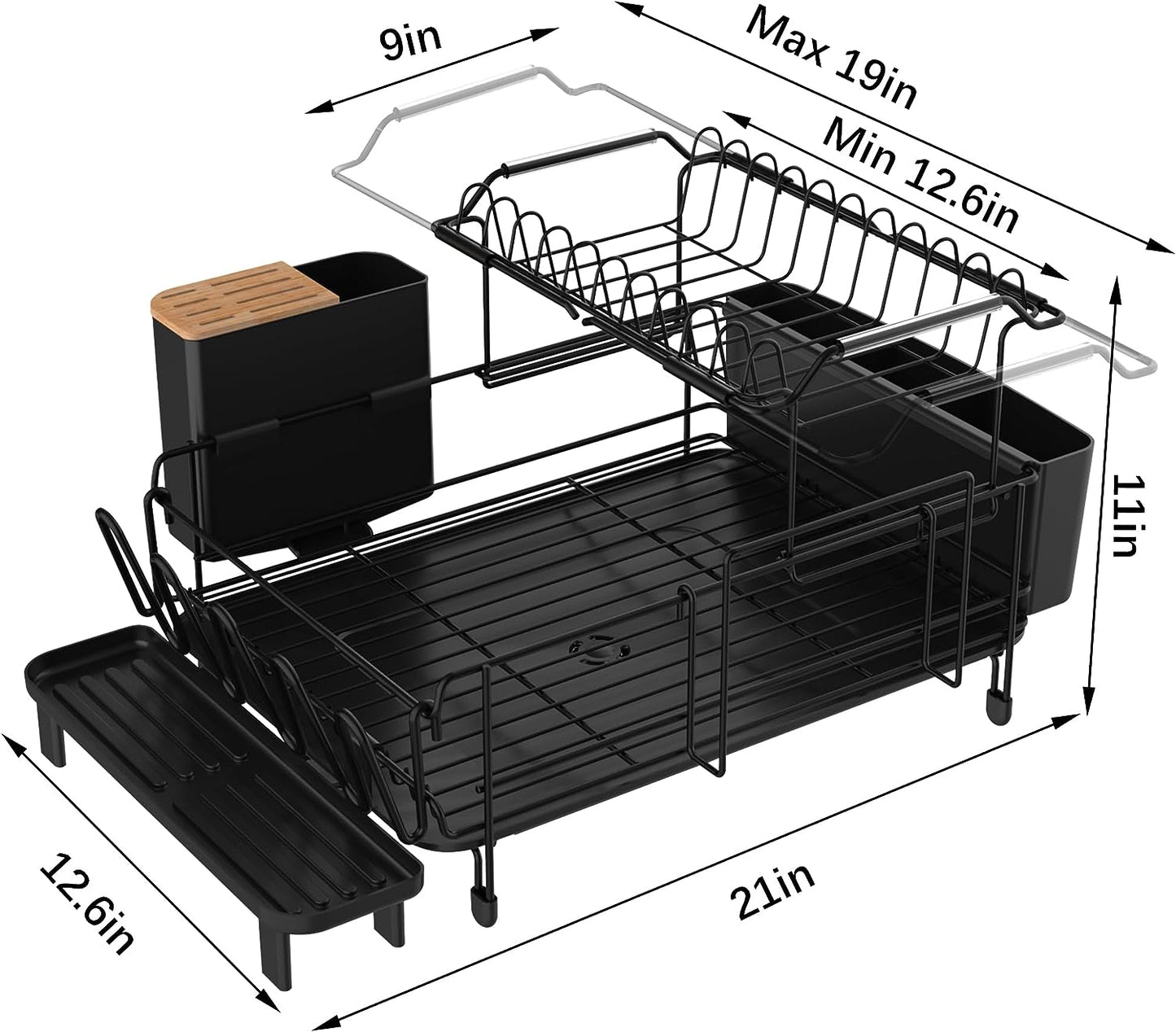 Large Dish Drying Rack with Drainboard Set, Stainless Steel Detachable 2-In-1 Large-Capacity 2-Tier over the Sink Anti-Rust Dish Drying Rack and Dish Drainer for Kitchen Counter