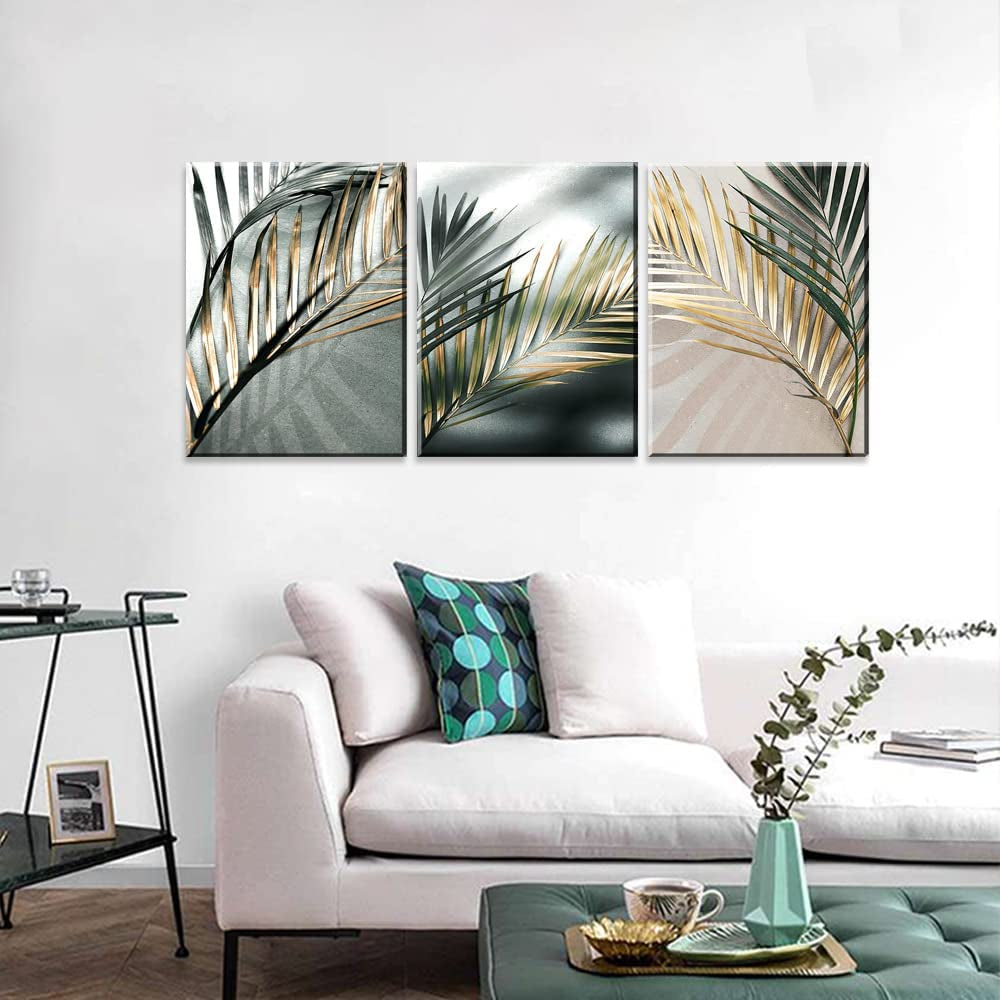 Tropical Plant Wall Art Canvas Prints Set, Green, Gold 