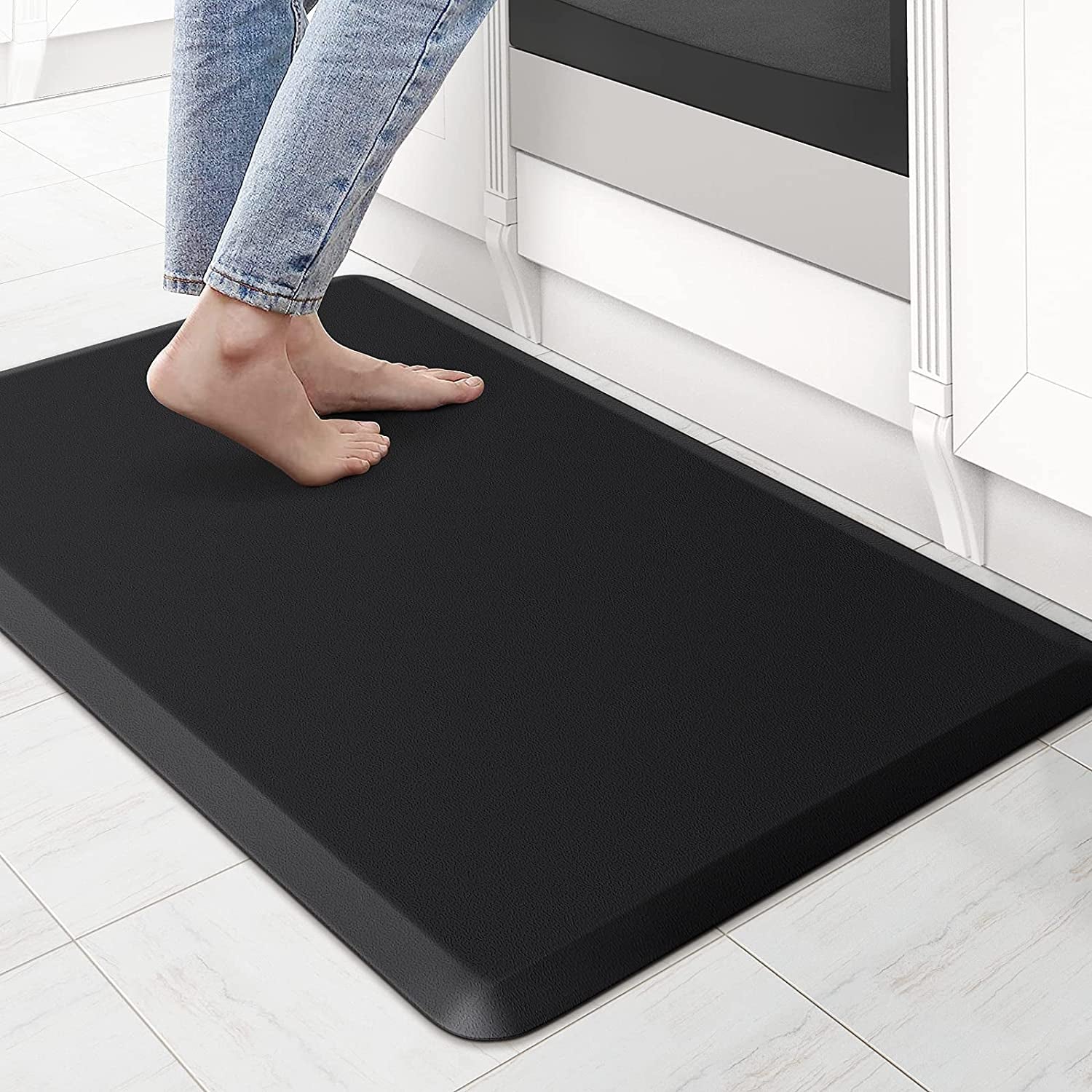 Kitchen Mat Cushioned anti Fatigue Rug 17.3"X28" Waterproof, Non Slip, Standing and Comfort Desk/Floor Mats for House Sink Office (Black)