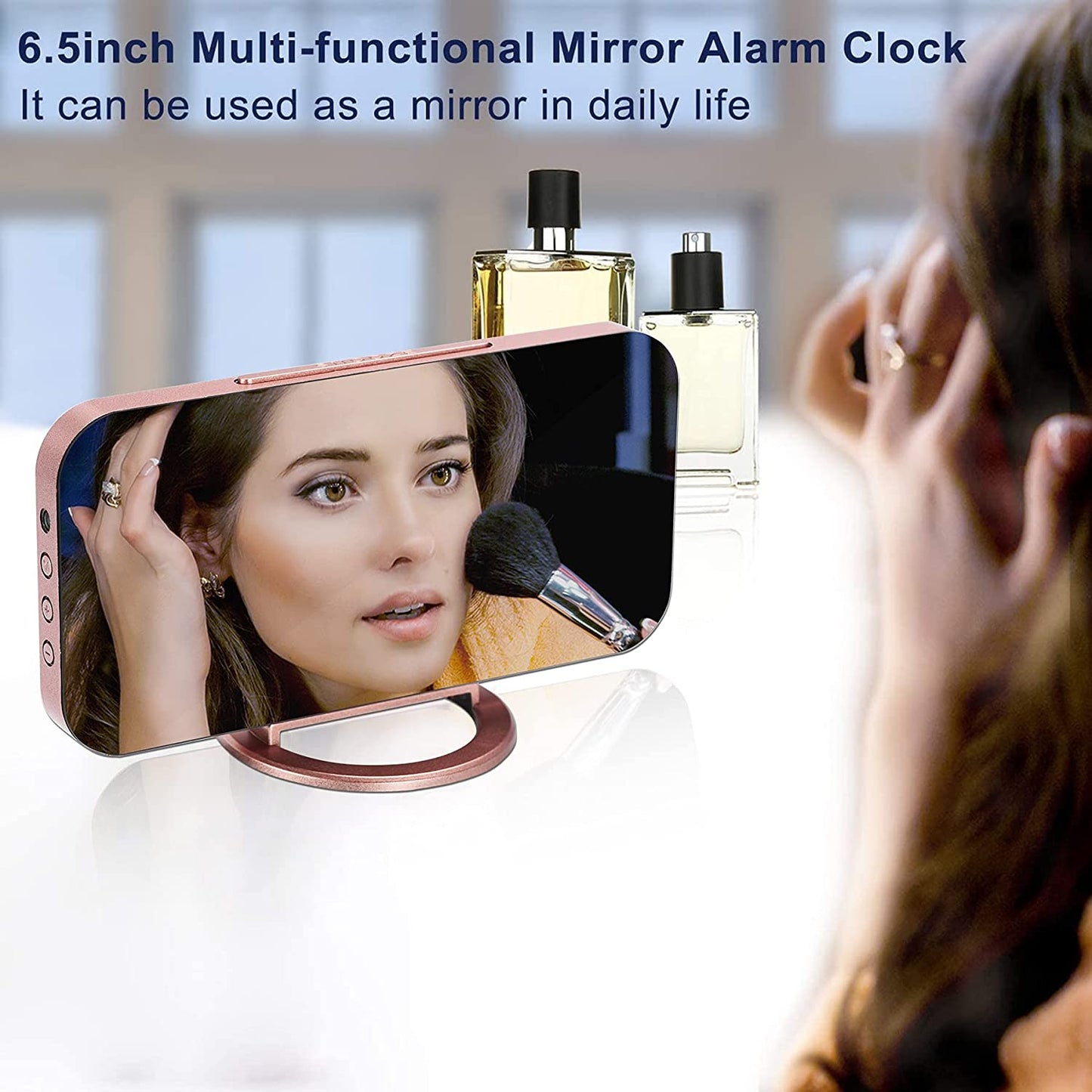 Alarm Clock for Bedroom,Led and Mirror Digital Clock Large Display,With Dual USB Charger Ports,Auto Dim,Snooze Mode,Modern Desk/Wall Electronic Clock for Girl Woman Mom Teens - Rose Gold