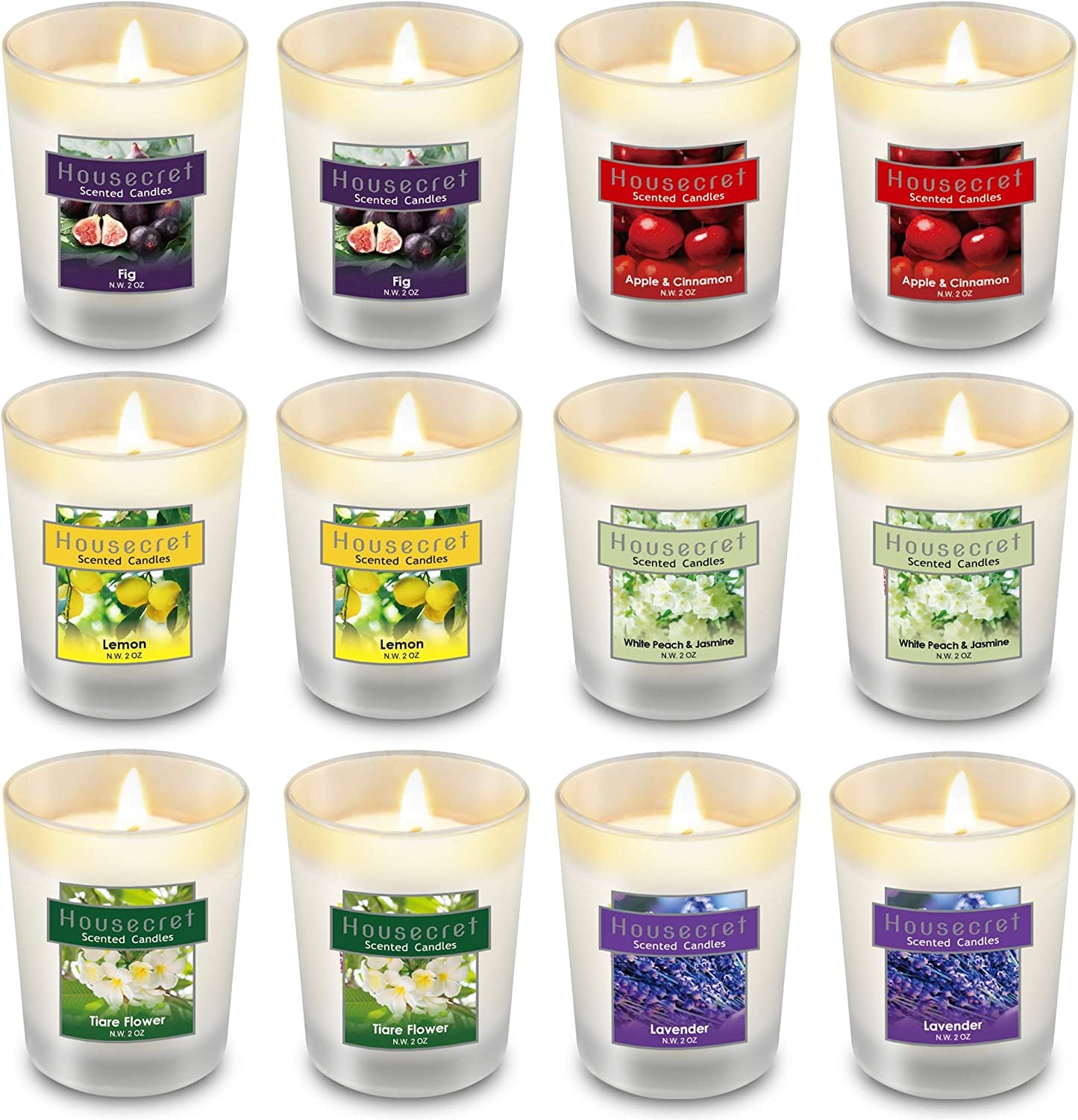 Pack of 12 Strong Scented Candles Gift Set with 6 Fragrances for Home and Women, Aromatherapy Soy Wax Glass Jar Candle