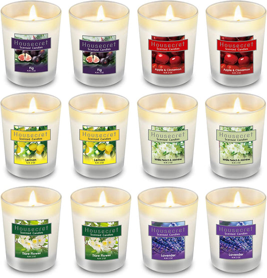 Pack of 12 Strong Scented Candles Gift Set with 6 Fragrances for Home and Women, Aromatherapy Soy Wax Glass Jar Candle