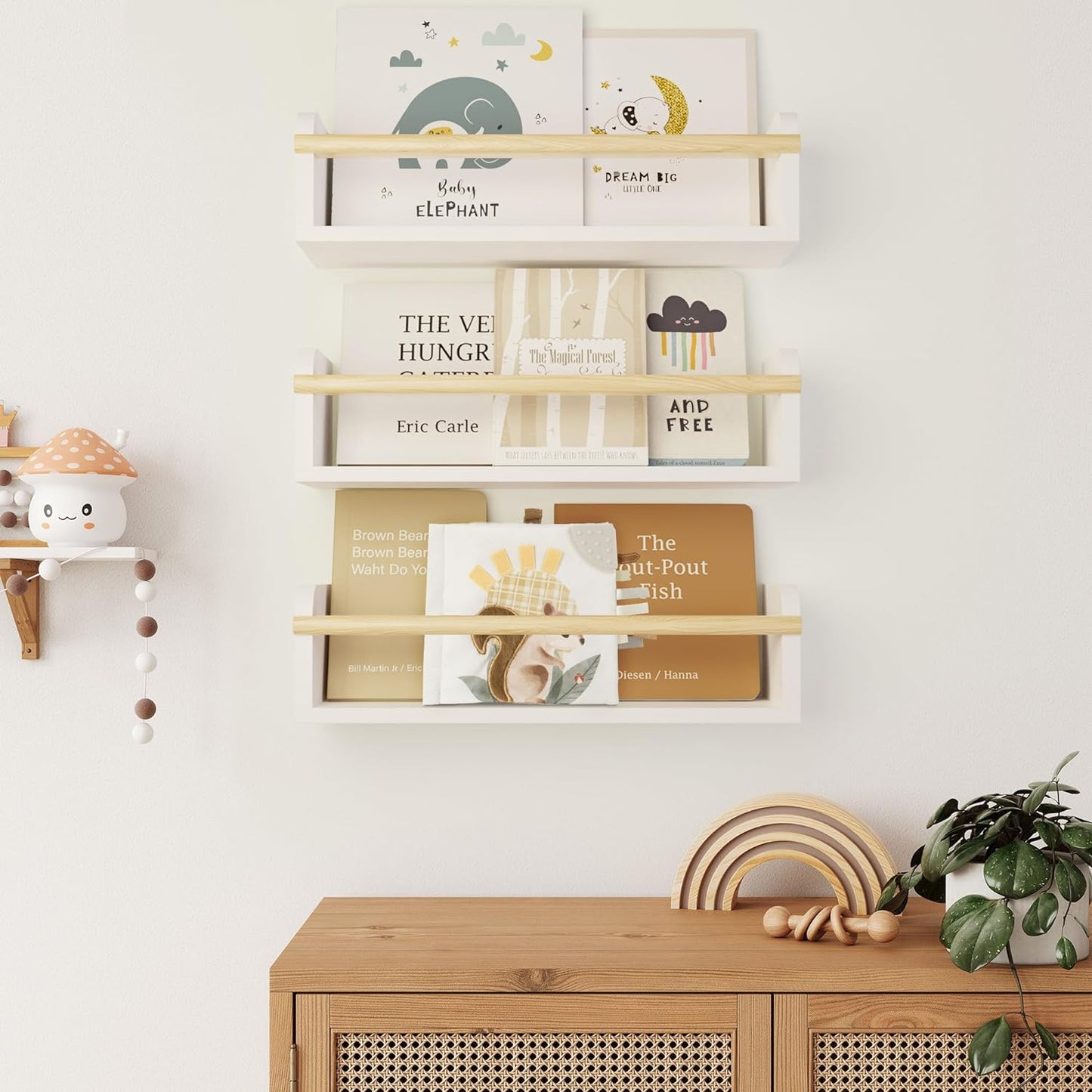 Decorative Nursery Bookshelves for Kids - Set of 3 Easy to Install Floating Shelves for Wall Mount - Beautiful Hanging Organizer Furniture for Your Baby Boy or Girl'S Bedroom and Play Room Decor