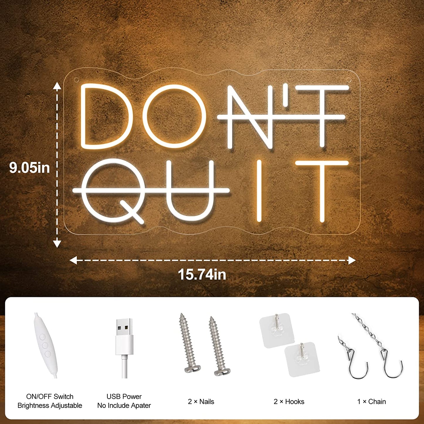 Don'T Quit LED Neon Sign for Wall Decor, DO IT LED Neon Lights Party Decorations, USB Powered Switch LED Neon Lights Lighting Adjustable for Office Room, Gym Room, Man Cave, Gamer Room