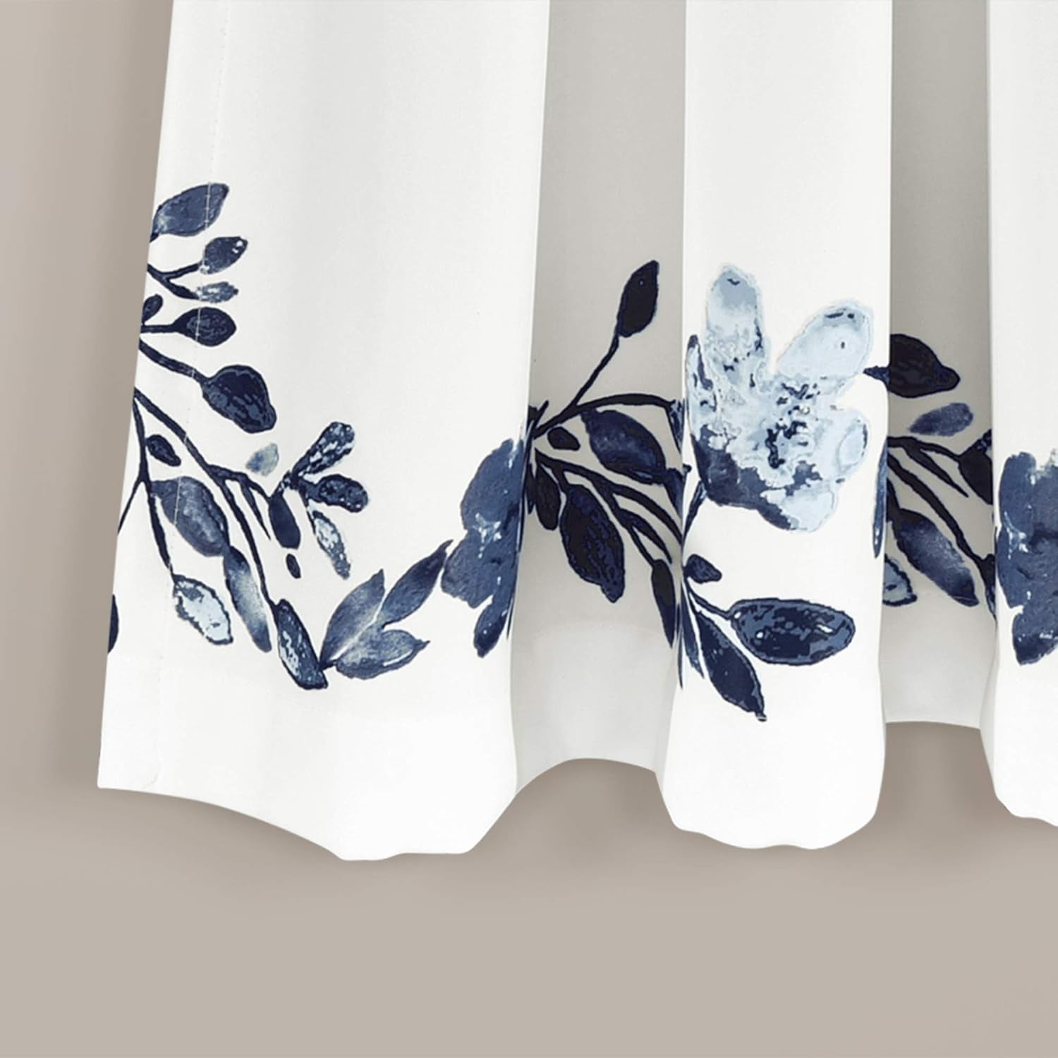 Tanisha Curtains Light Filtering Floral Vine Print Design Window Panel Set (Pair), 52"W X 63"L, Navy & White