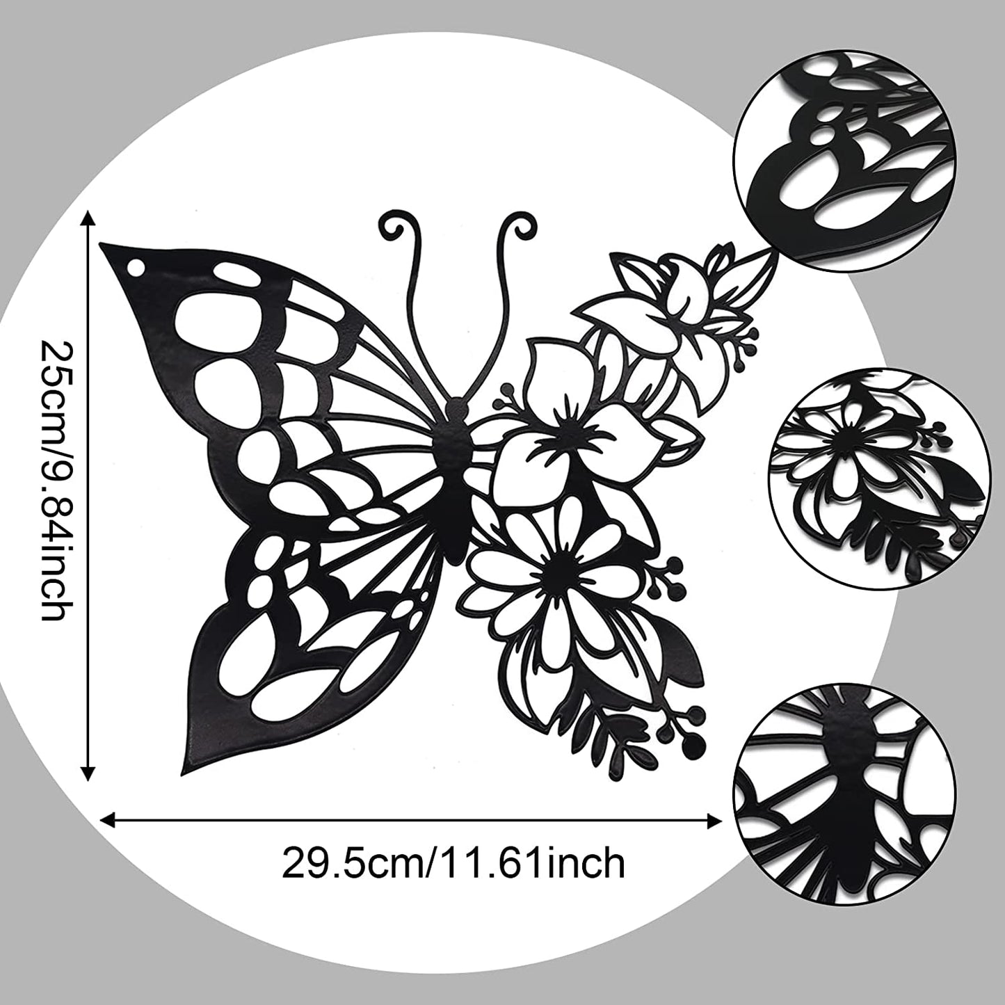 Butterfly Wall Art Hanging Appearance Metal,Black(Large)