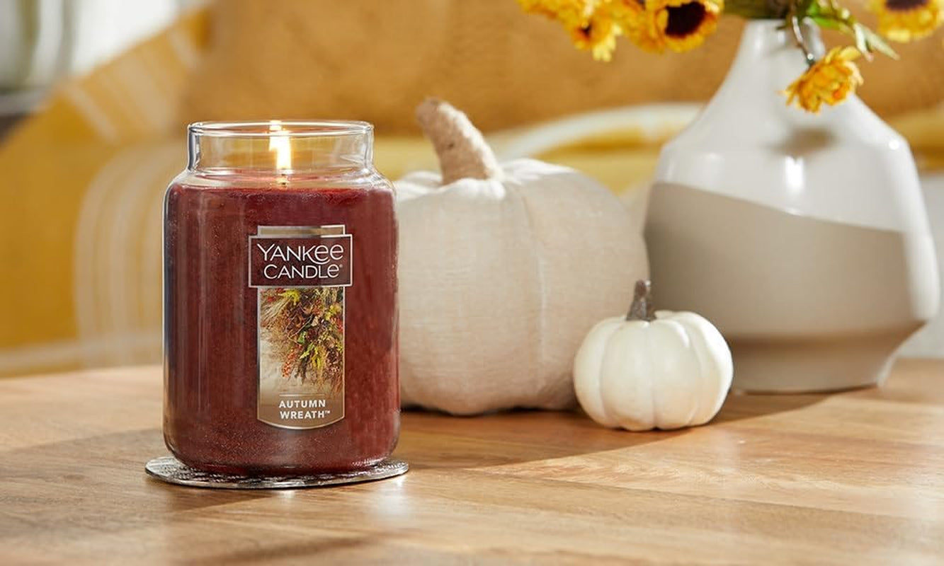 Autumn Wreath Scented, Classic 22Oz Large Jar Single Wick Aromatherapy Candle, over 110 Hours of Burn Time, Apothecary Jar Fall Candle, Autumn Candle Scented for Home
