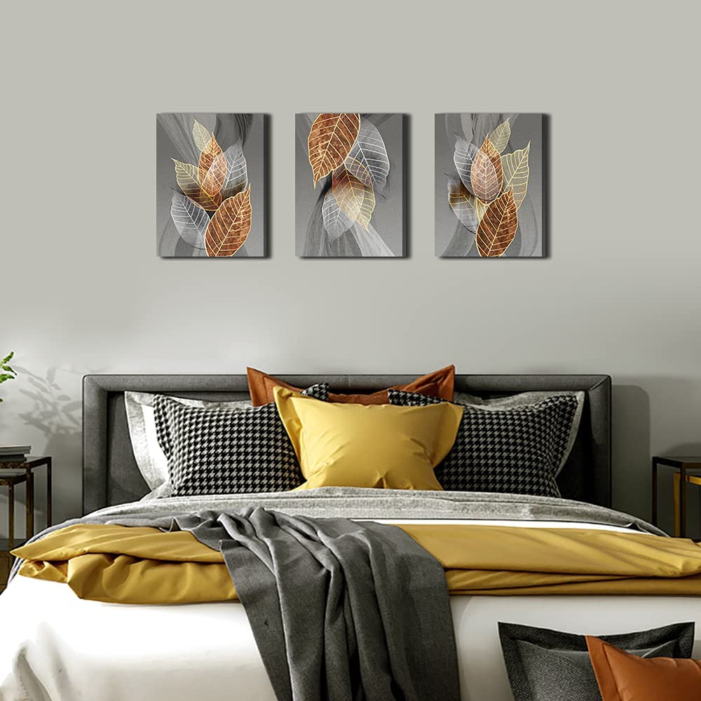 Wall Art Decor Black Paintings Abstract Leaves Pictures Artwork 3 Pieces