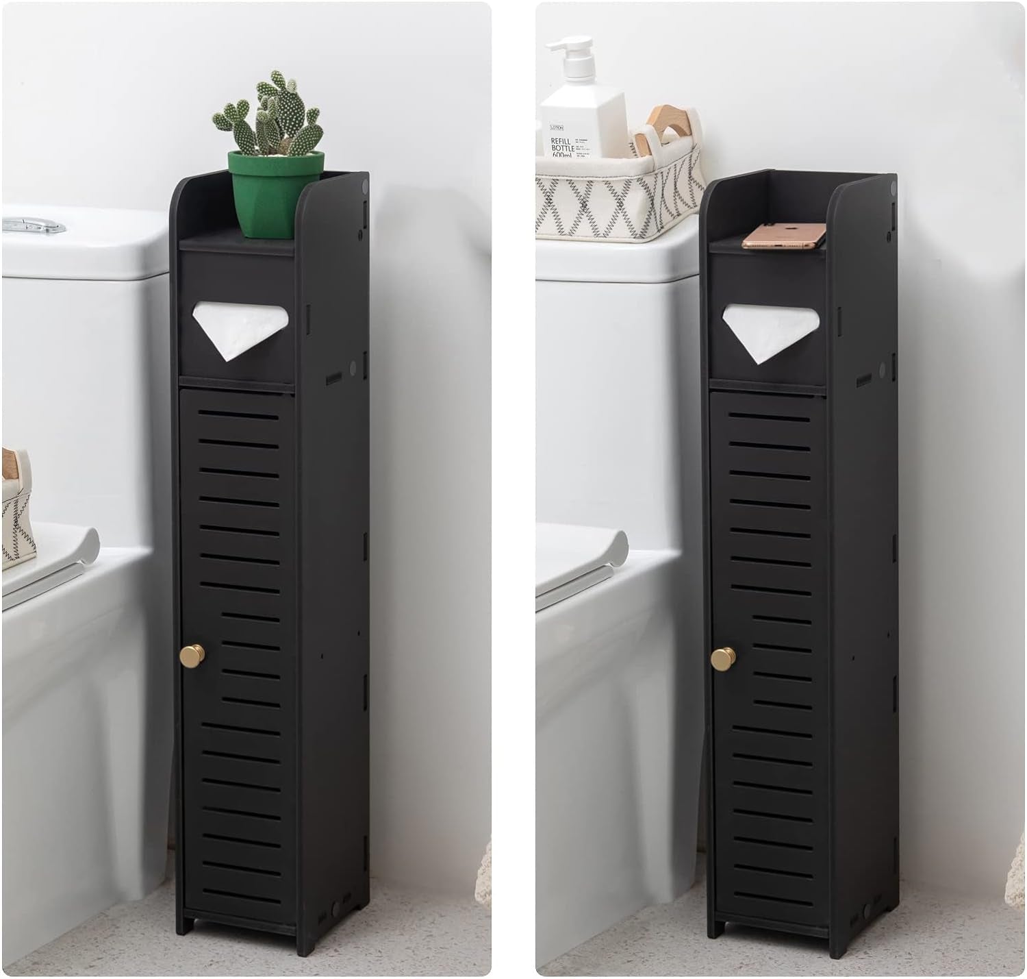 Bathroom Storage, Toilet Paper Stand beside Storage Fit for Half Bathroom, Next to Toilet Storage, for Small Spaces,Black by