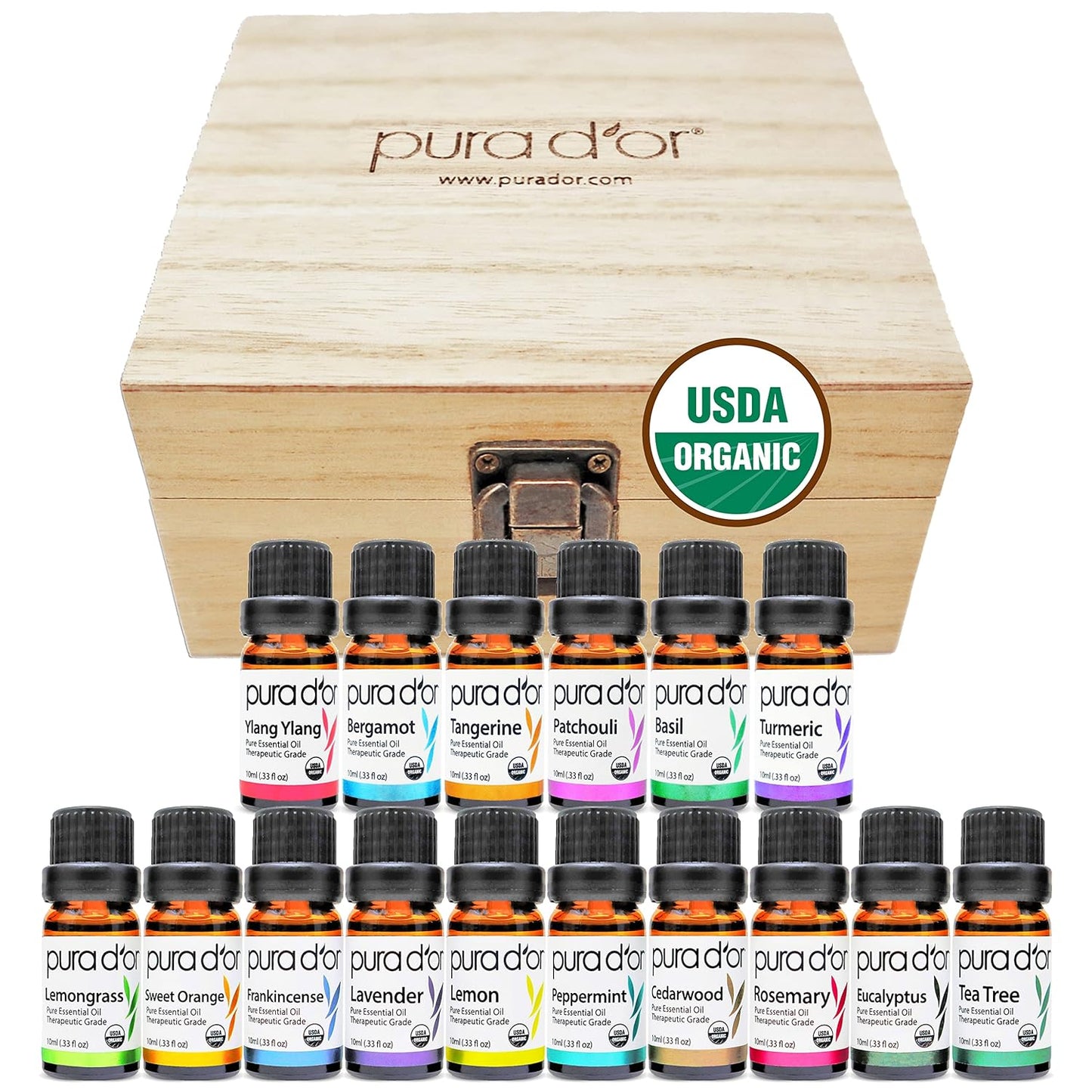 Organic Essential Oils Set of 16 10Ml Sweet16 Wood Box Gift Set, Pure Therapeutic Grade Aromatherapy, Fragrance, Home Diffuser (Lavender, Tea Tree, Eucalyptus, Lemon, Cedarwood, Ylang Ylang)