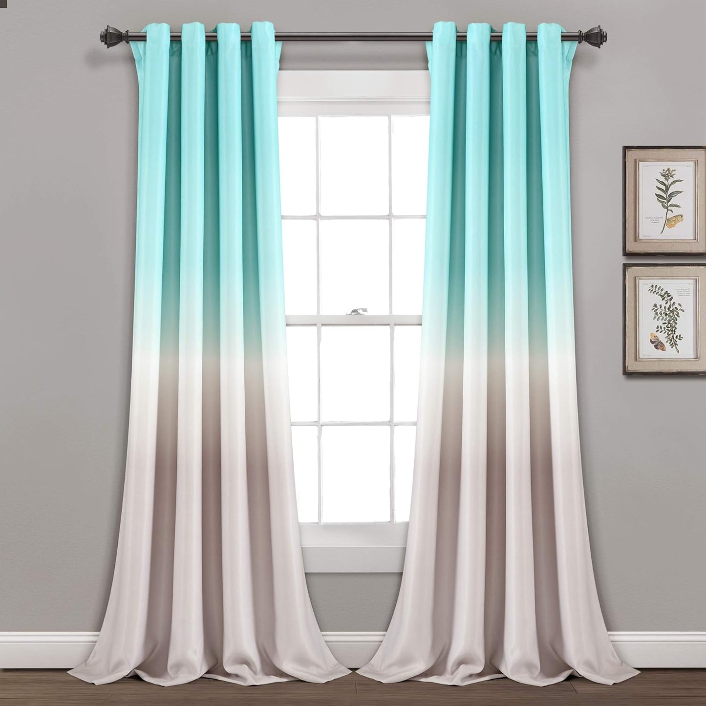 Aqua and Gray Umbre Fiesta Curtains Room Darkening Window Panel Set for Living, Dining, Bedroom (Pair), Long Wide, 52" W X 84" L