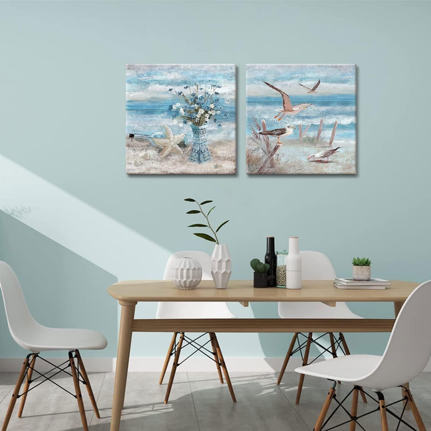  Wall Art Blue Beach Canvas Ocean Theme Ready to Hang Size: 13.5 "× 13.5 "× 2 "