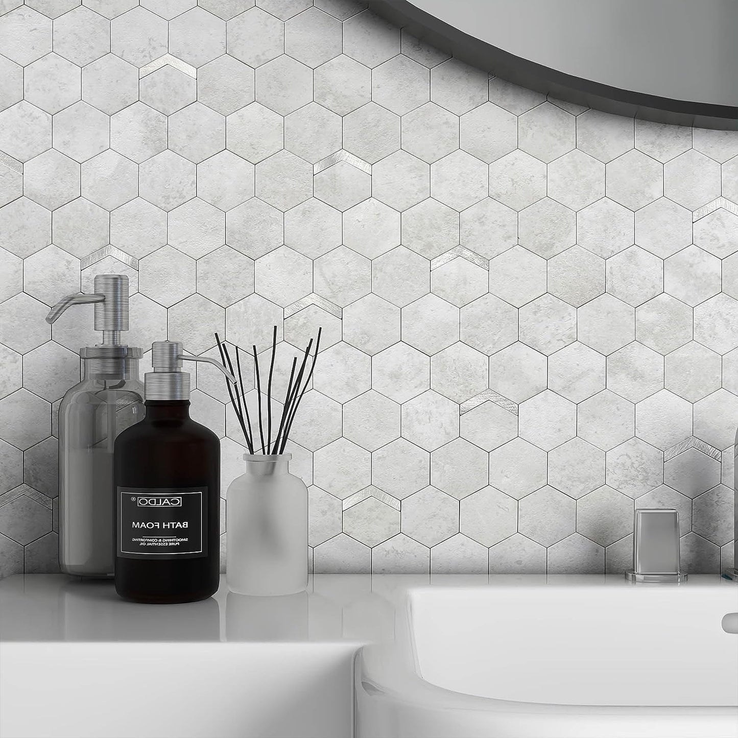 Peel and Stick Backsplash Tile Hexagon Marble Tile(Cement Gray,10Pcs)