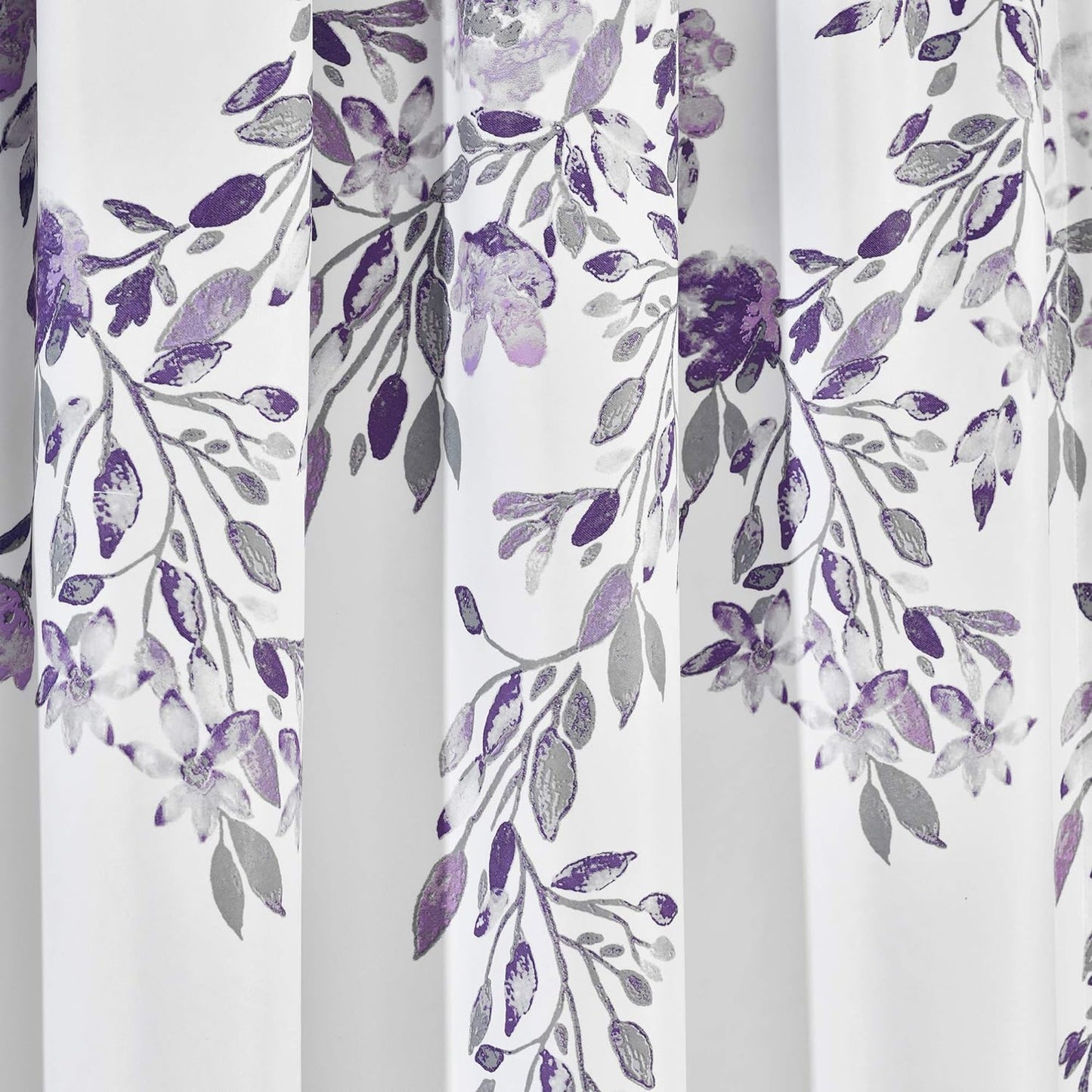 Tanisha Curtains Light Filtering Floral Vine Print Design Window Panel Set (Pair), 52"W X 63"L, Purple & Gray