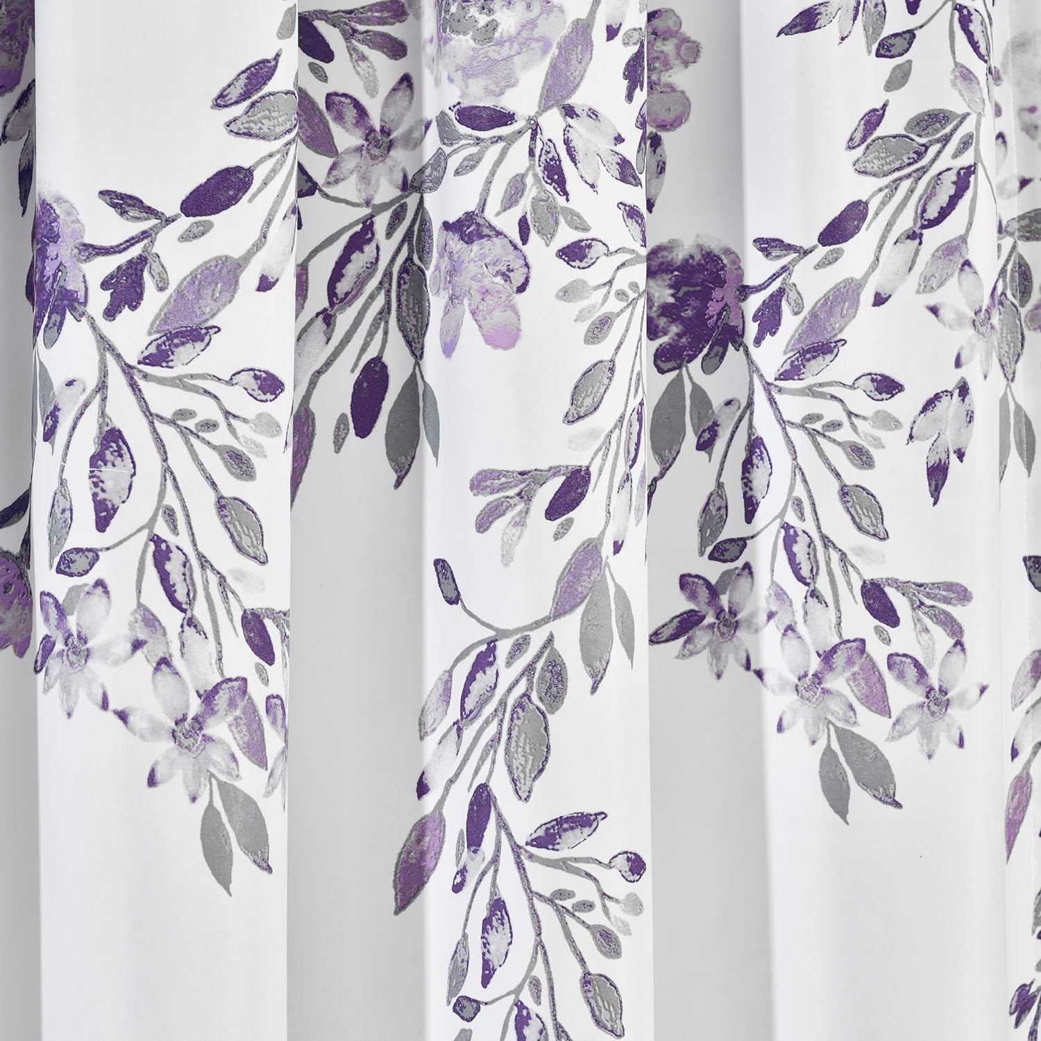Tanisha Curtains Light Filtering Floral Vine Print Design Window Panel Set (Pair), 52"W X 63"L, Purple & Gray