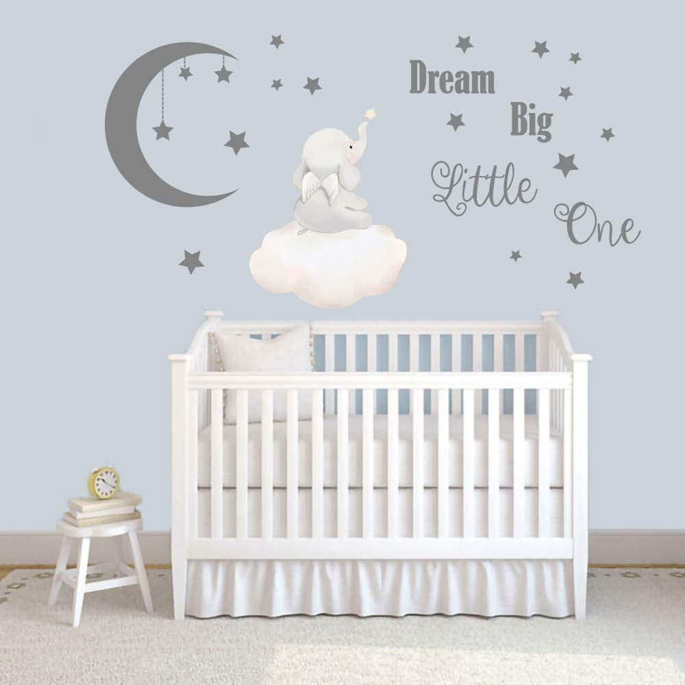Dream Big Little One Wall Decals Elephant Inspirational Quotes Kids Wall Stickers for Bedroom Playroom Nursery Decoration Wall Decor