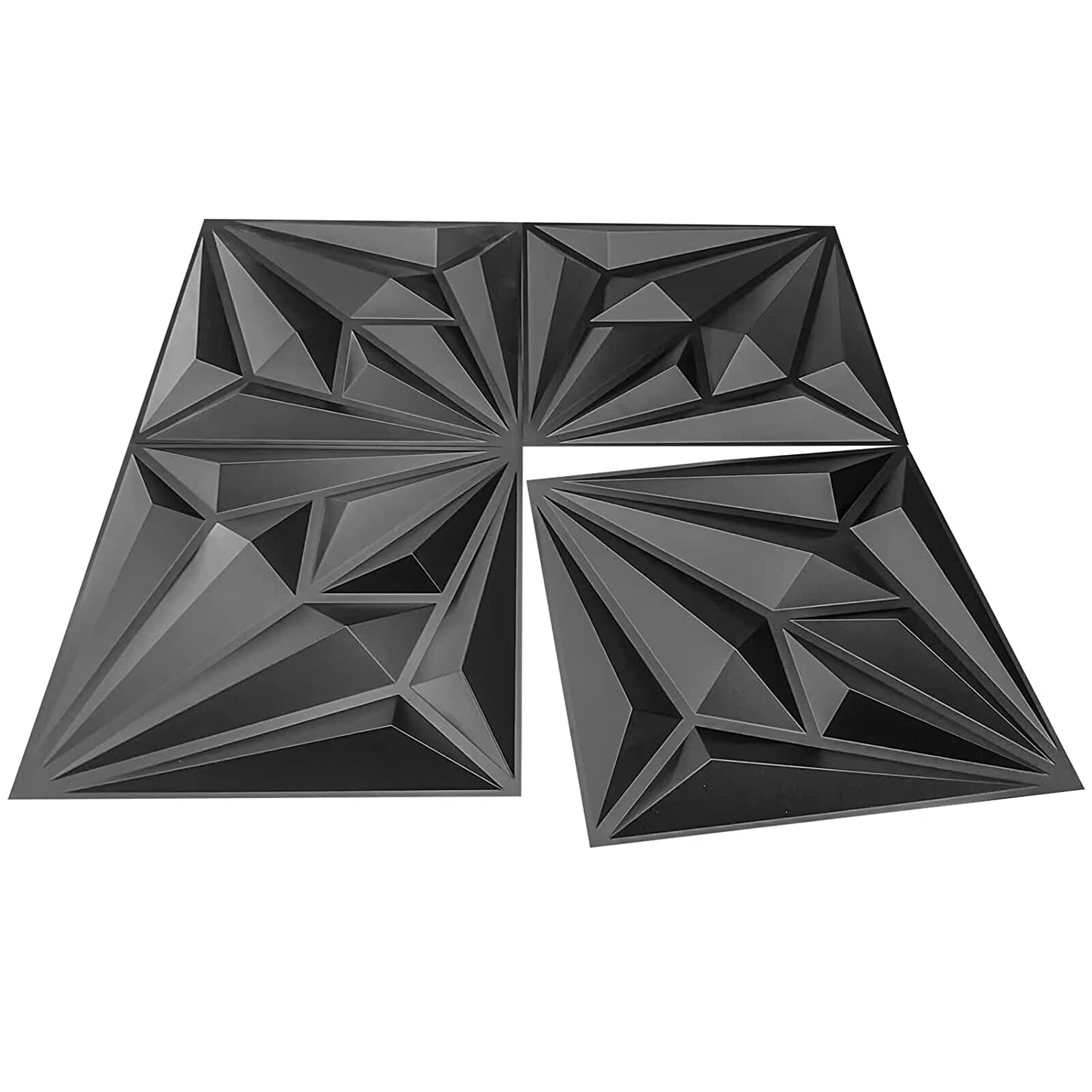 Matte Black Textures 3D Wall Panels Sheets Diamond Design (12 Tiles 32 Sq Ft)