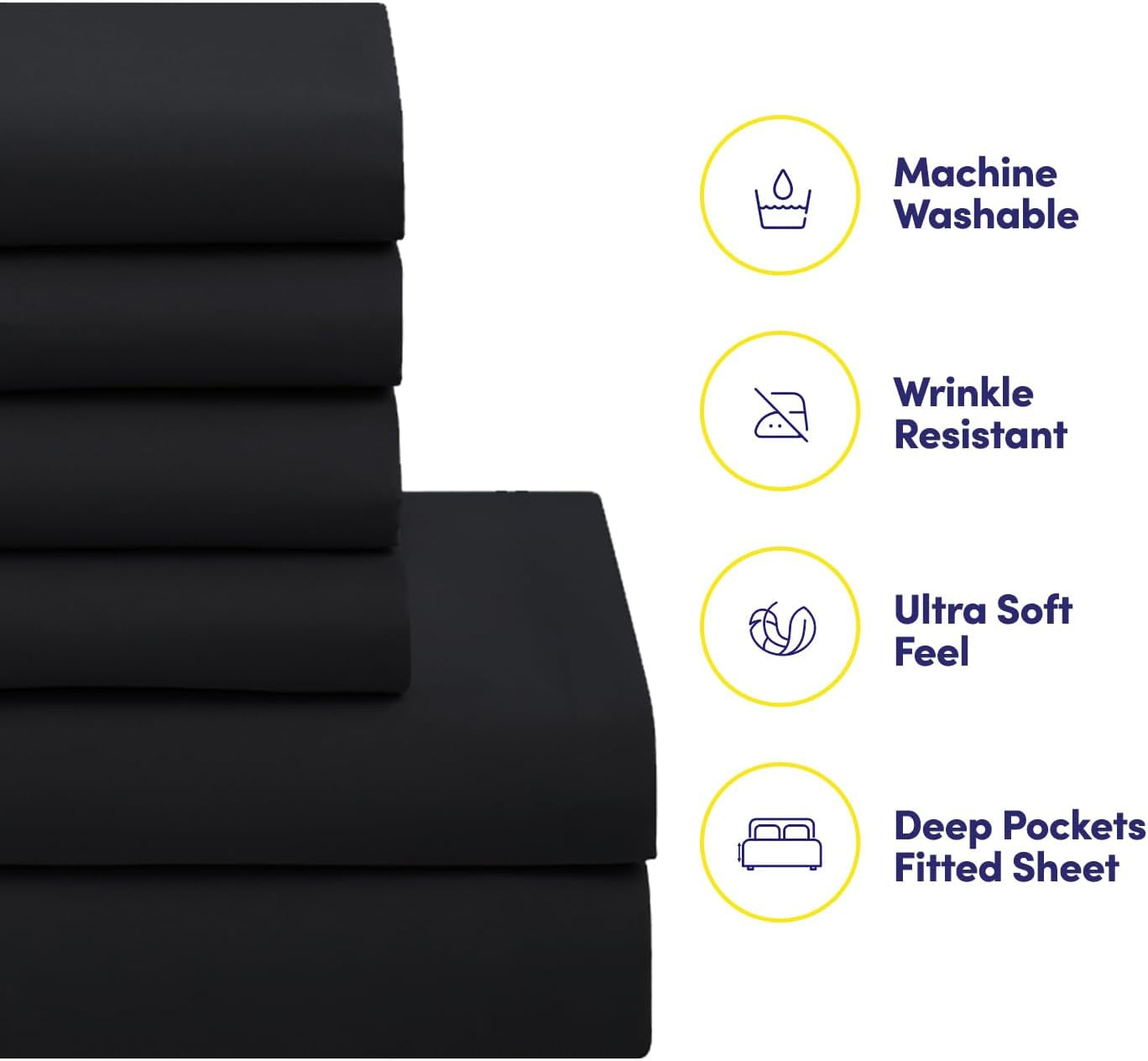 5 Piece Comforter Set Bag Solid Color All Season Soft down Alternative Blanket & Luxurious Microfiber Bed Sheets, Black, Twin