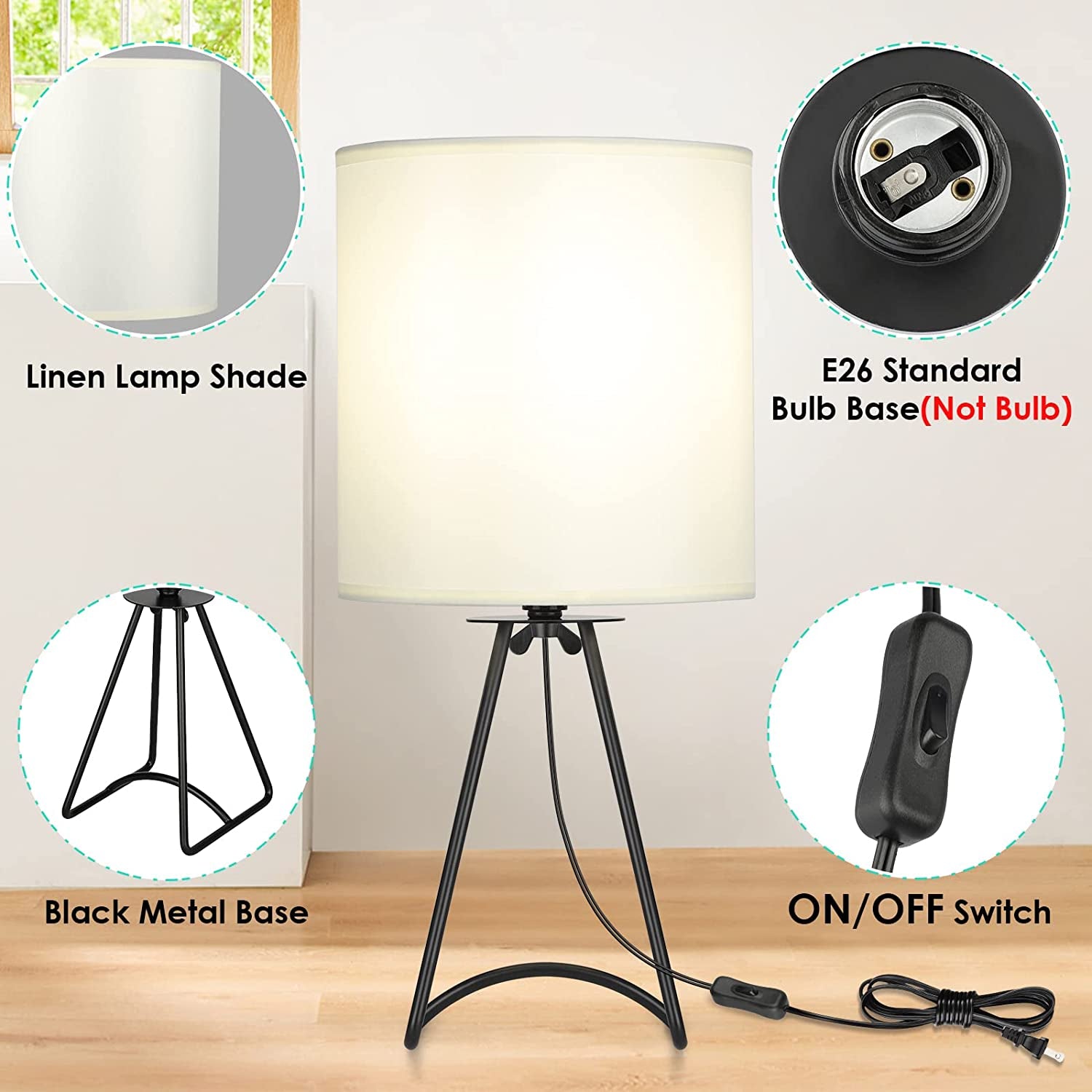 Table Lamps Set of 2, Black Metal Modern Lamp (Bulb Not Included)