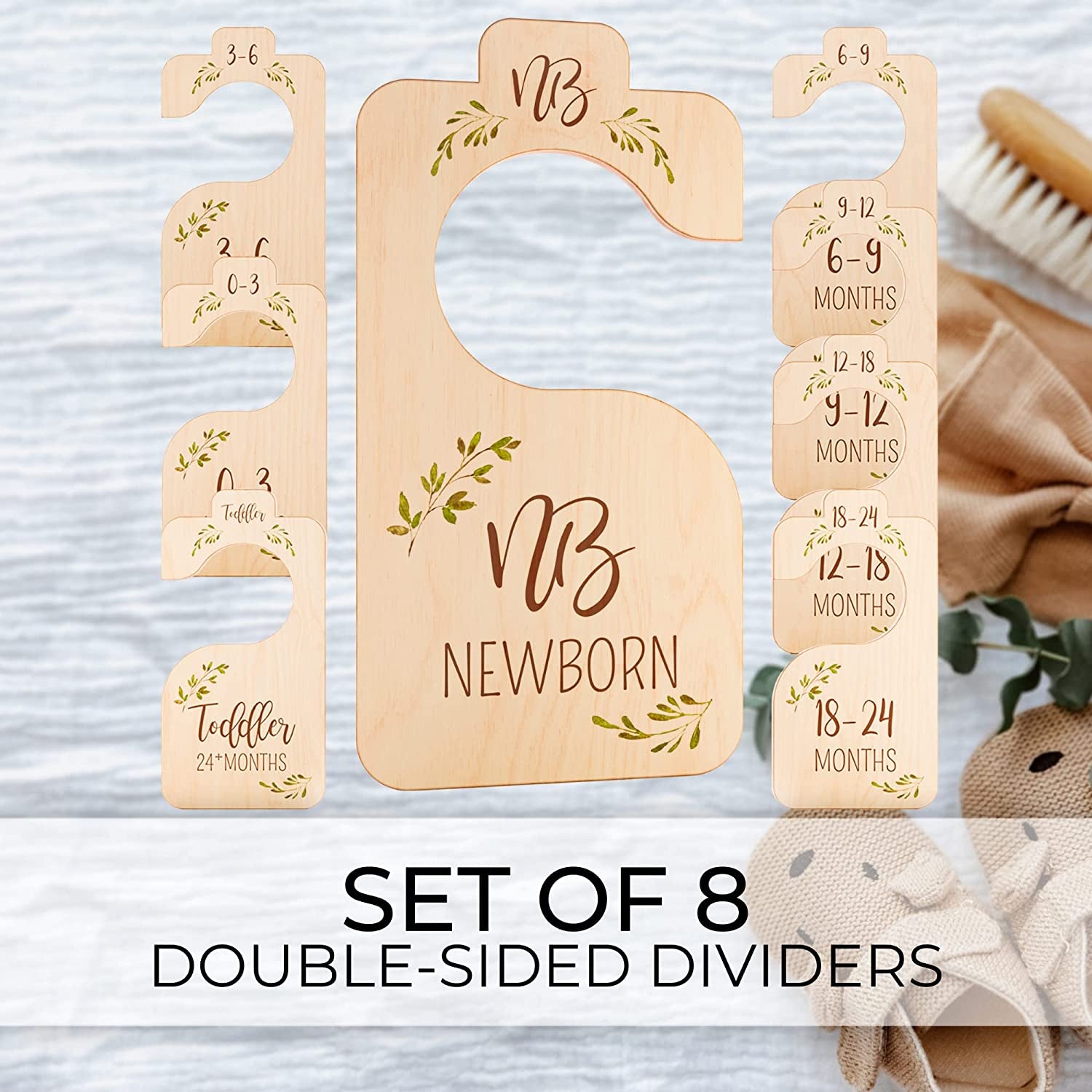 Beautiful Wooden Baby Closet Dividers for Clothes - Double-Sided Organizer from Newborn to 24 Months - Adorable Nursery Decor Hanger Dividers Easily Organize Your Little Baby Girls or Boys Room