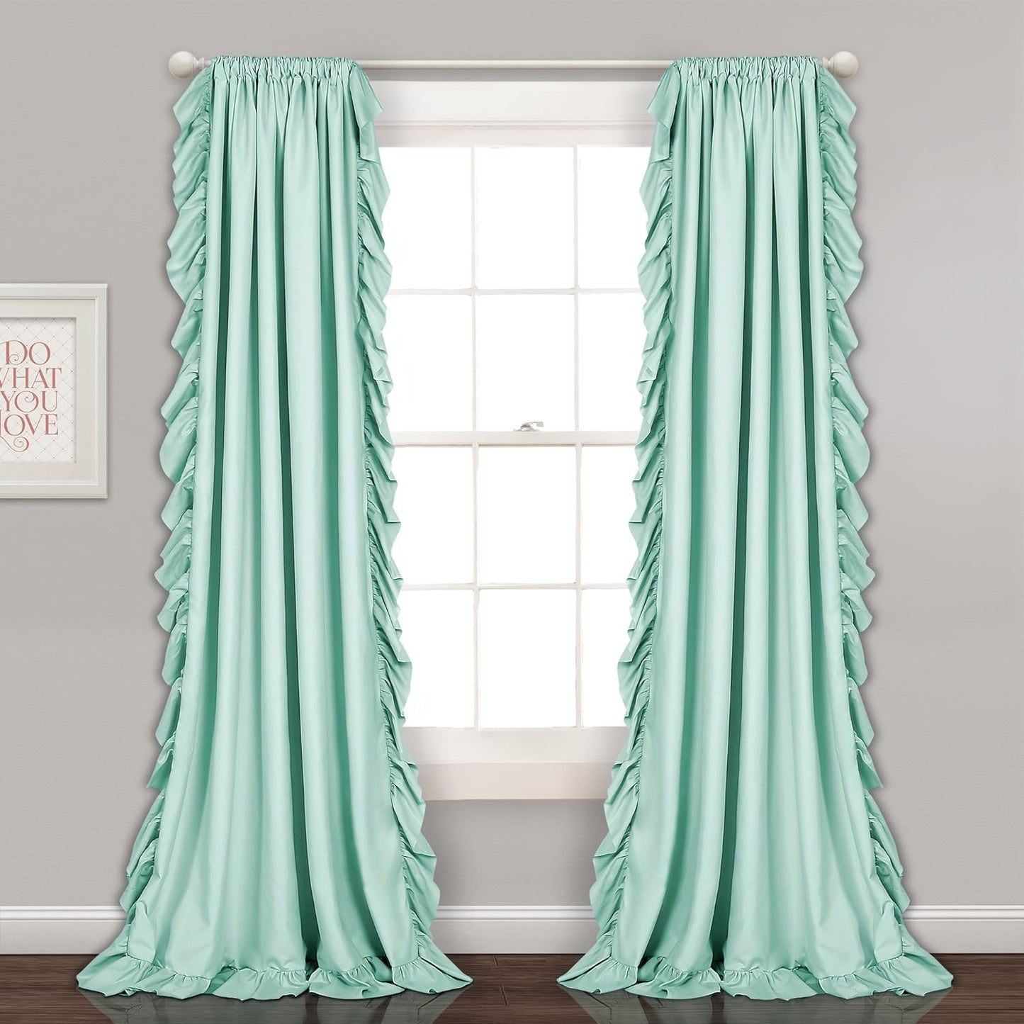 Reyna Ruffle Window Curtain Panel Set for Living, Dining, Bedroom (Pair), 54"W X 84"L, Light Blue