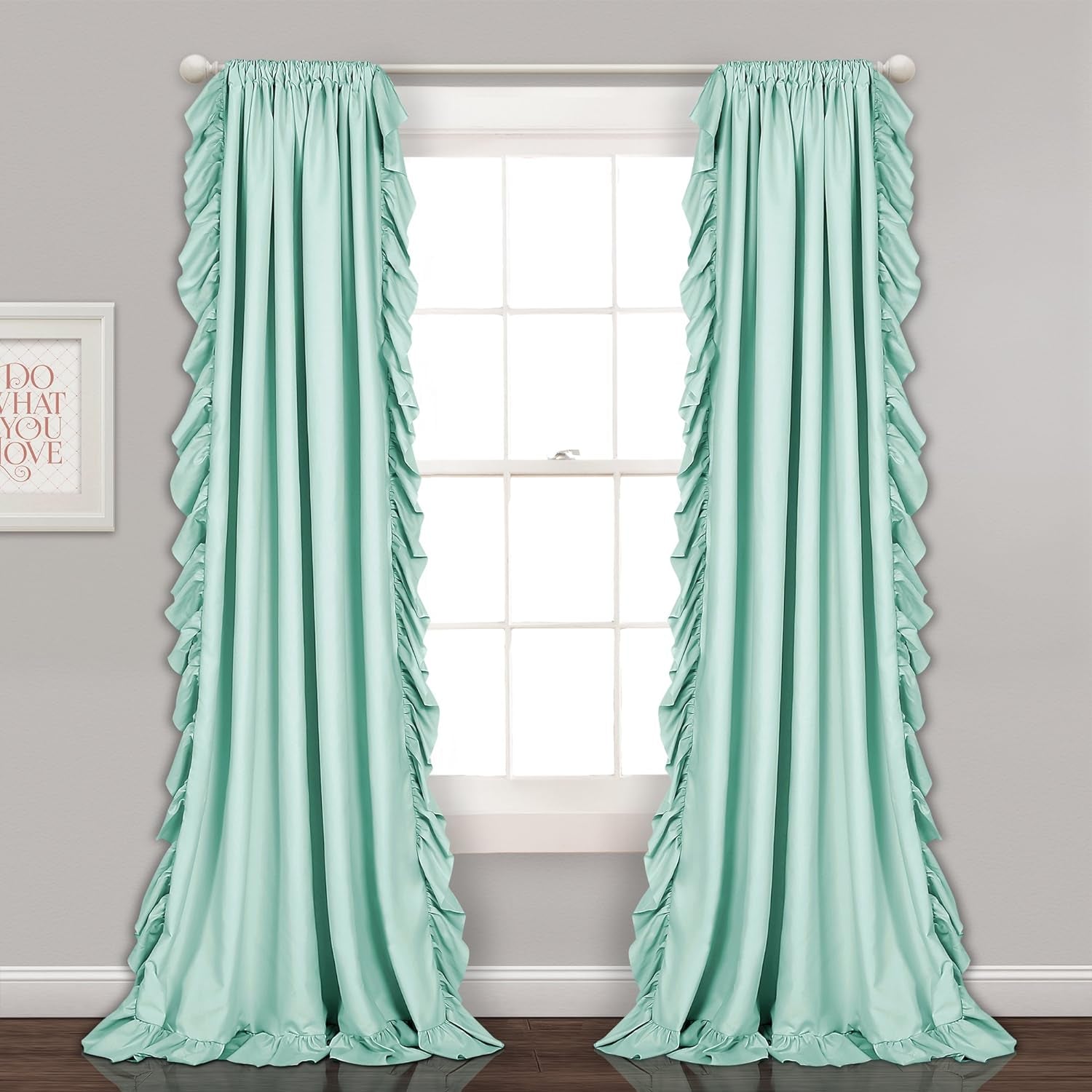 Reyna Ruffle Window Curtain Panel Set for Living, Dining, Bedroom (Pair), 54"W X 84"L, Light Blue
