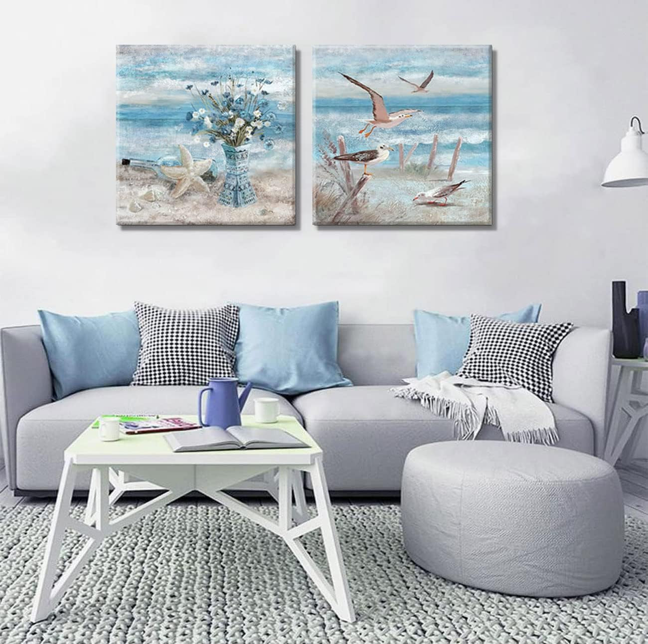  Wall Art Blue Beach Canvas Ocean Theme Ready to Hang Size: 13.5 "× 13.5 "× 2 "