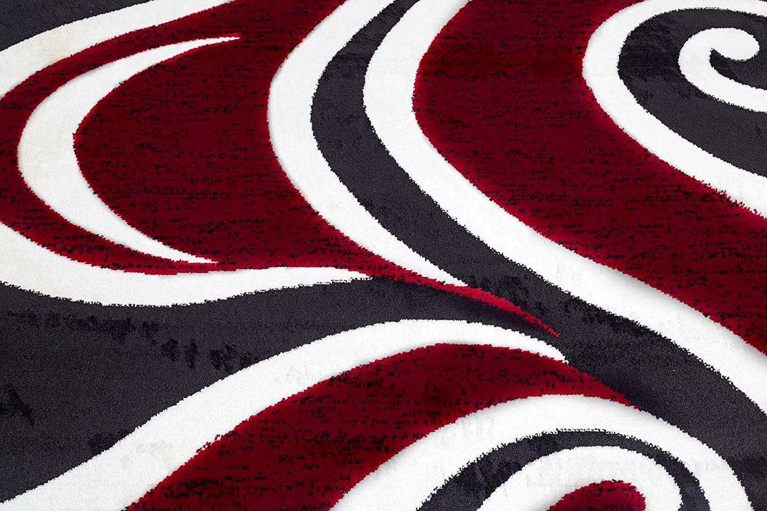  3X8 Frize Collection Modern Red Black White Area Rug