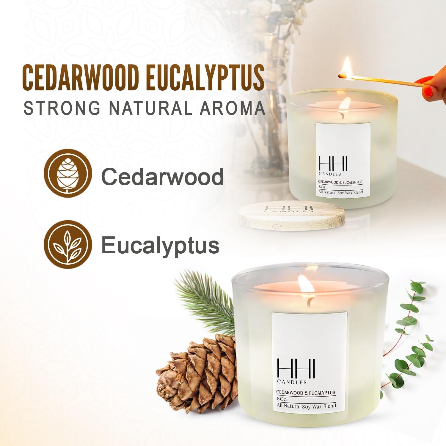 All-Natural Cedarwood Candle Scented Soy Candle | Cedarwood and Eucalyptus Candle | a Fresh Blend Cedarwood and Eucalyptus | Large Eight Ounce Single Wick Candle | Long Burn Time |