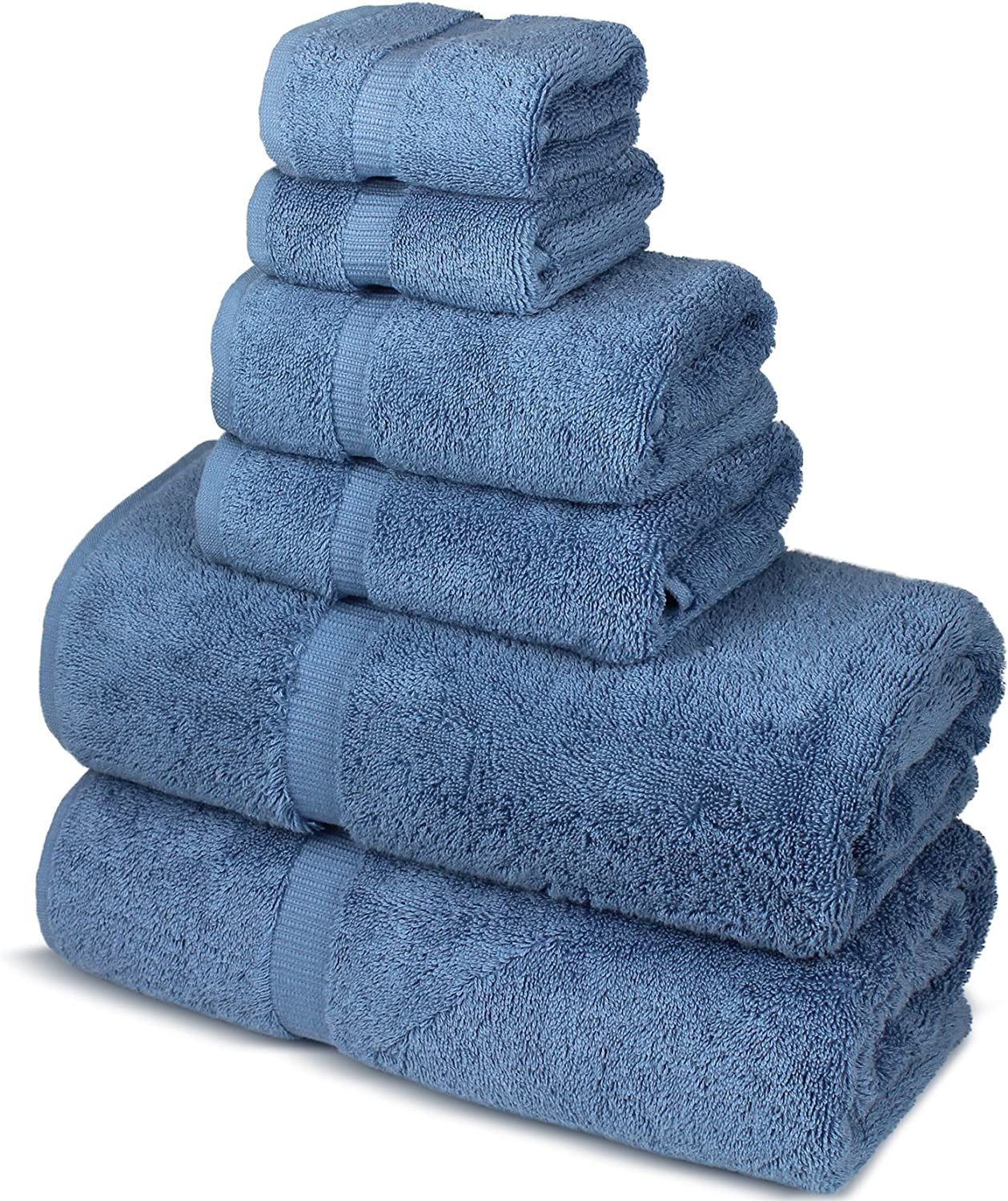 Luxury Spa and Hotel Quality Premium Turkish Cotton 6-Piece Towel Set (2 X Bath Towels, 2 X Hand Towels, 2 X Washcloths)