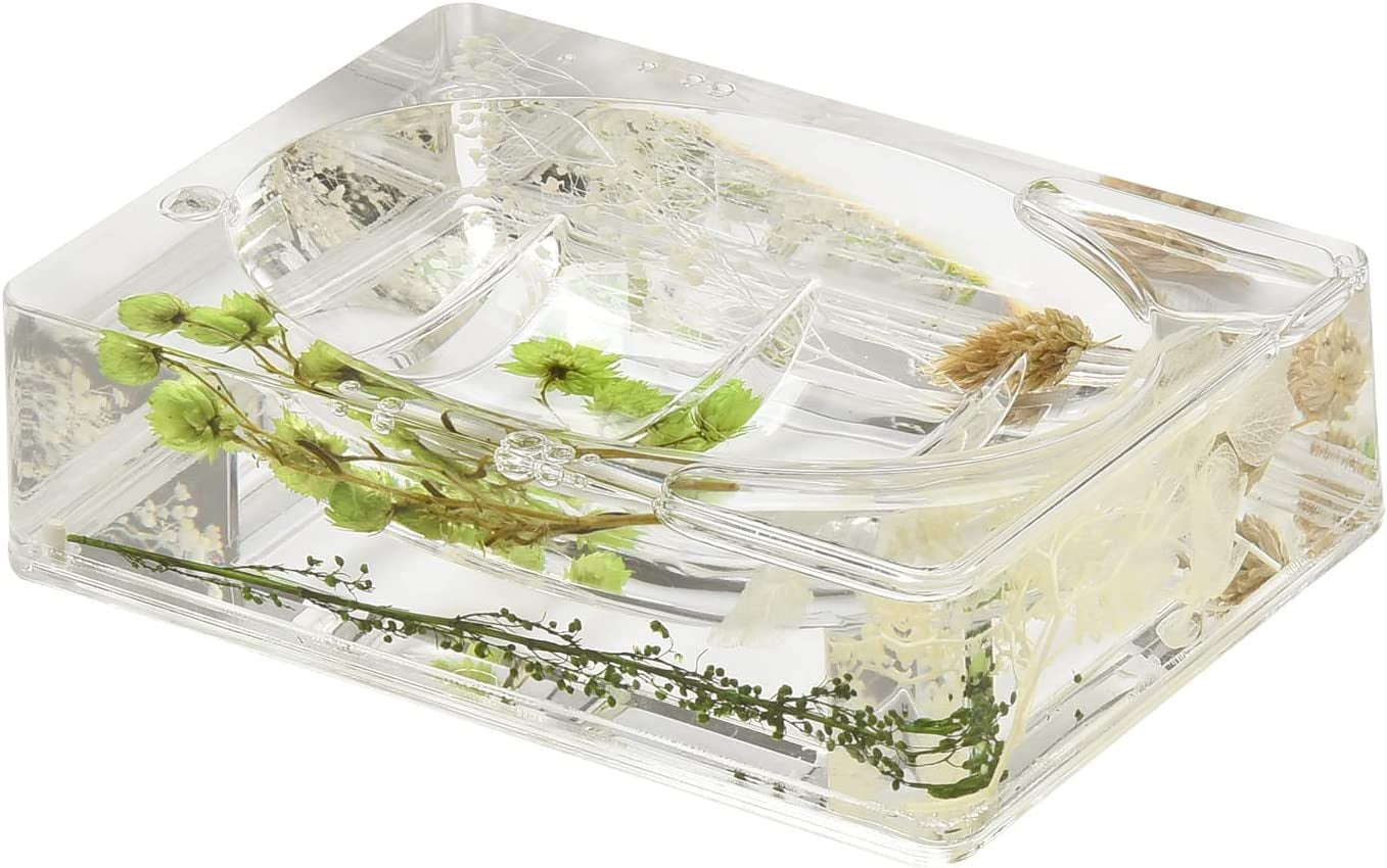 4 Piece Acrylic Liquid 3D Floating Motion Bathroom Vanity Accessory Set Green Plants
