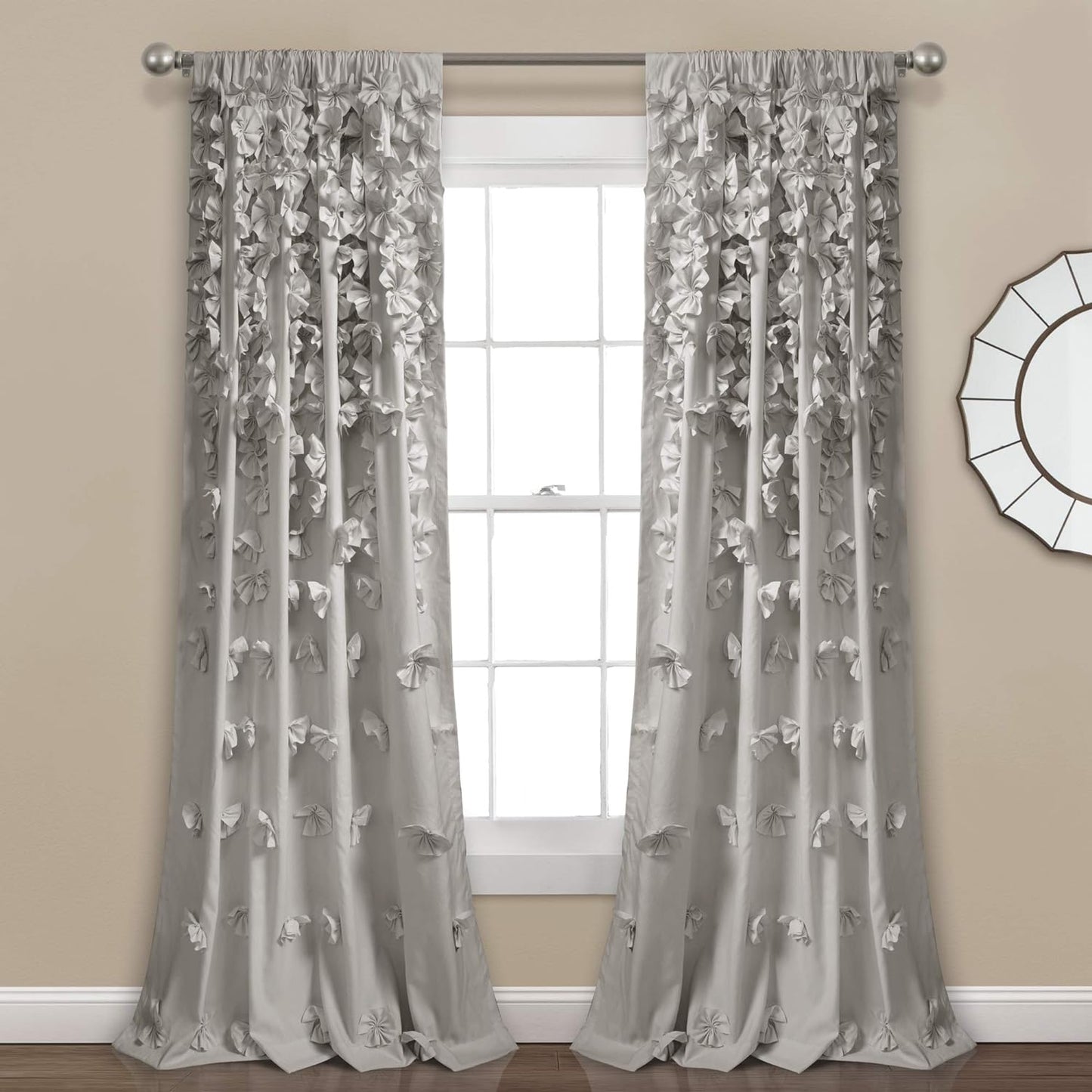 Riley Window Curtain Semi-Sheer Ruffled Textured Bow Window Panel for Living, Dining Room, Bedroom (Single), 54"W X 84"L, Light Gray