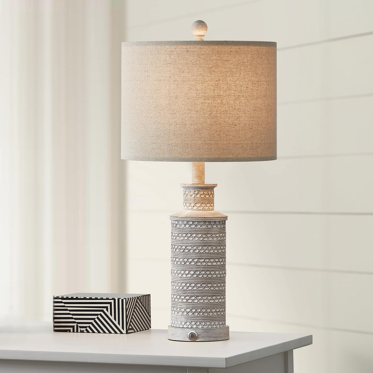 24.5" Table Lamps with 2 USB Charging Ports, 3 Way Dimmable Touch Control Farmhouse Lamp(1 Bulb Included)