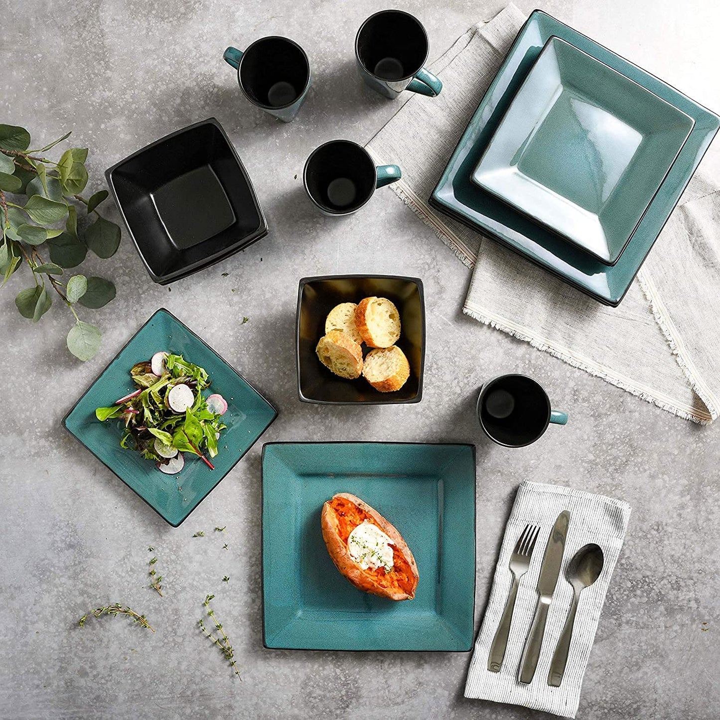 Elite Kiesling 16 Piece Dinnerware Set, Turquoise