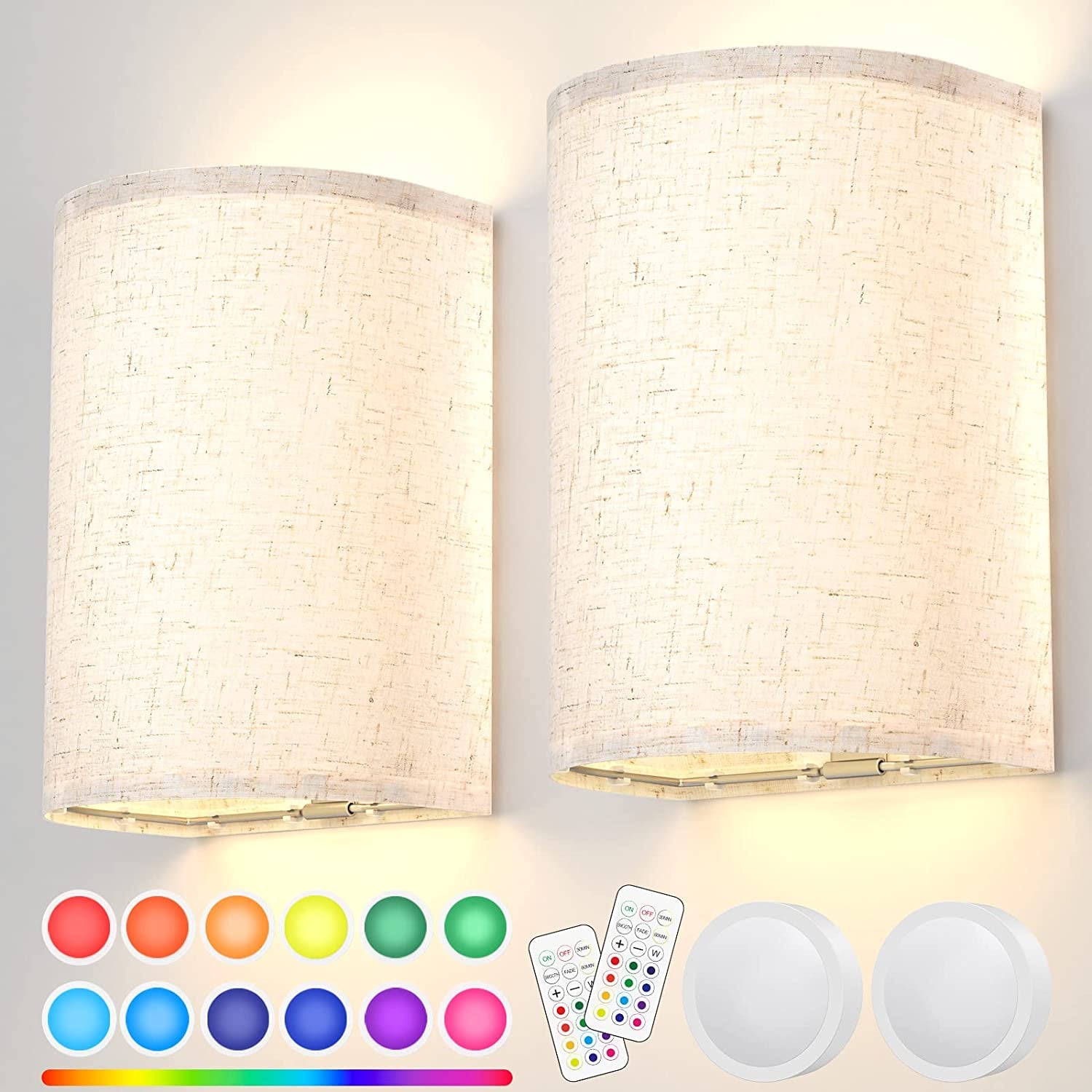 Wall Sconces Set of 2 Rechargeable Wall Lights with Remote RGB 